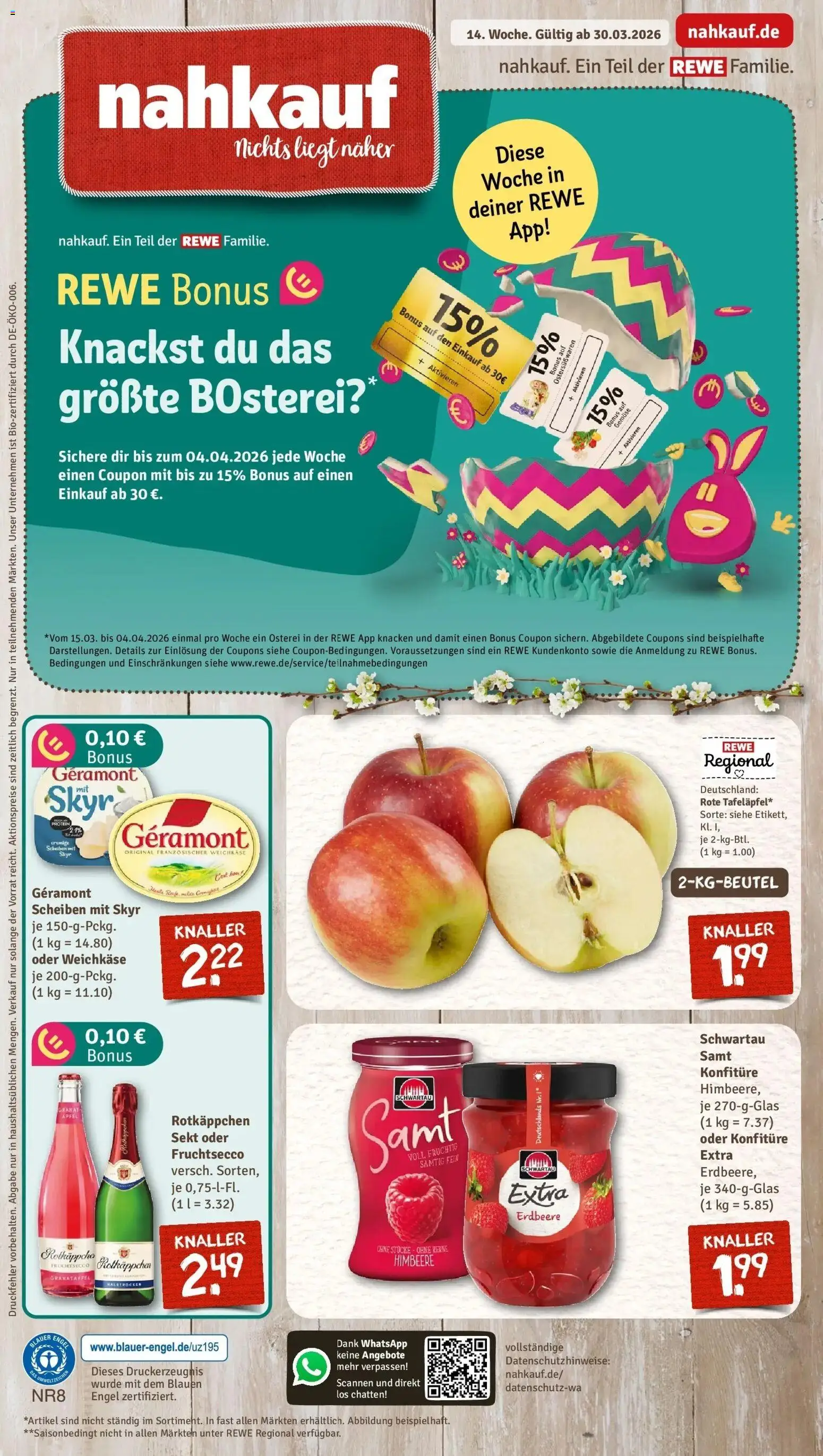 Vorschau von dem Prospekt des Geschäftes Rewe, gültig ab dem 30.03.2026 - Granatapfel, Skyr, Himbeere, Rotkäppchen, Sekt, Geramont, Schwartau samt, Rotkappchen sekt
