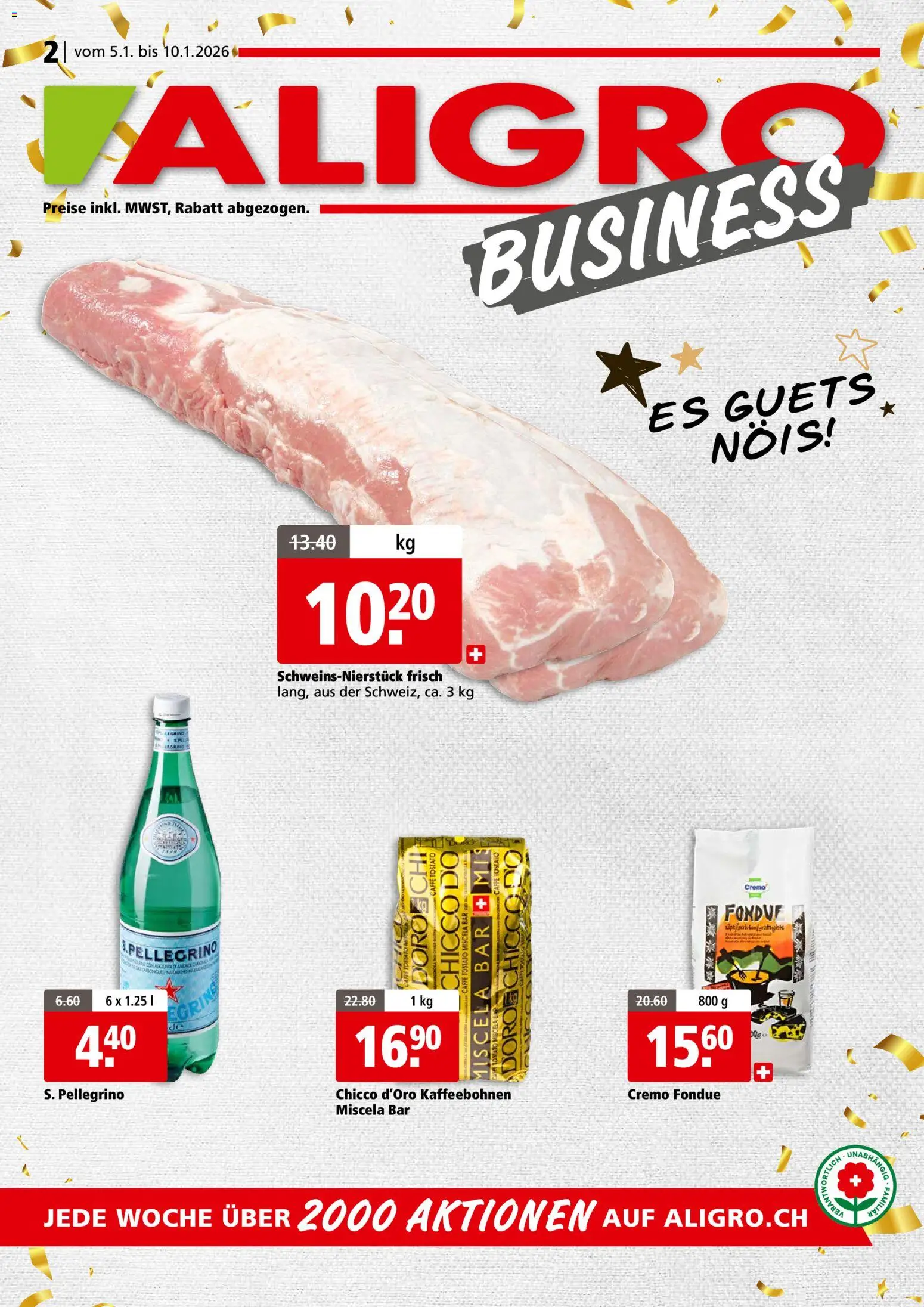 Vorschau des Merkblatts Aktionen Business Schlieren, Gossau SG, Frauenfeld, Rapperswil-Jona, Sargans, Bern, Brüttisellen, Pratteln, Emmen, Spreitenbach vom Shop Aligro gültig von 05.01.2026 bis 10.01.2026 - Fondue