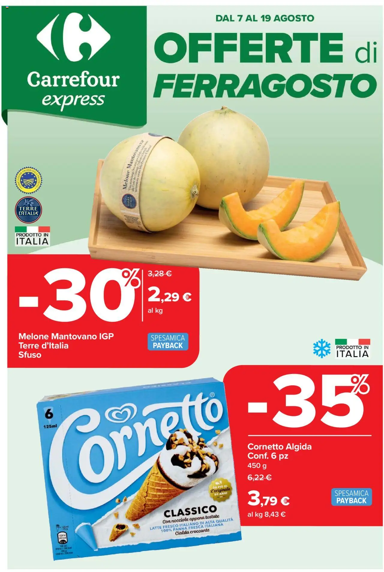 Volantino Carrefour valido da 07/08/2025 numero di pagina 1 - Latte, Cornetto, Nocciole, Melone, Panna, Cialda