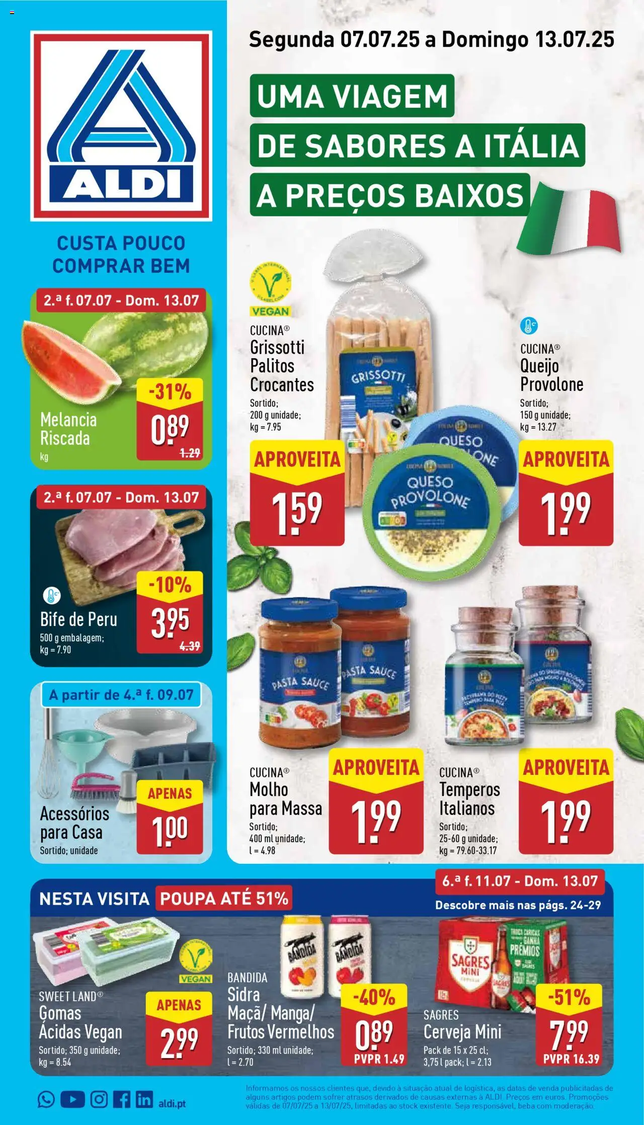 Aldi Folheto de 07/07/2025 - catálogo esta semana - página 1 - Peru, Cerveja, Queijo, Massa, Melancia, Gomas, Bife, Sidra