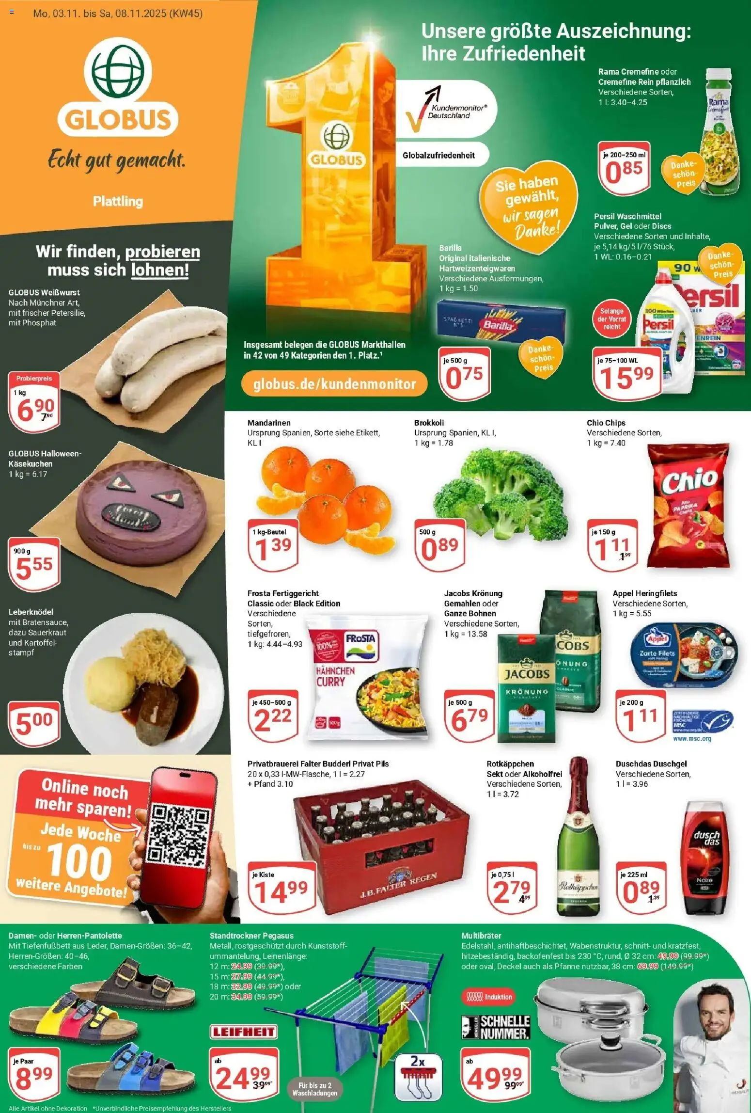 Vorschau von dem Prospekt des Geschäftes Globus, gültig ab dem 02.11.2025 - Rotkäppchen, Frosta, Barilla, Persil, Duschgel, Leberknödel, Rama cremefine, Pils