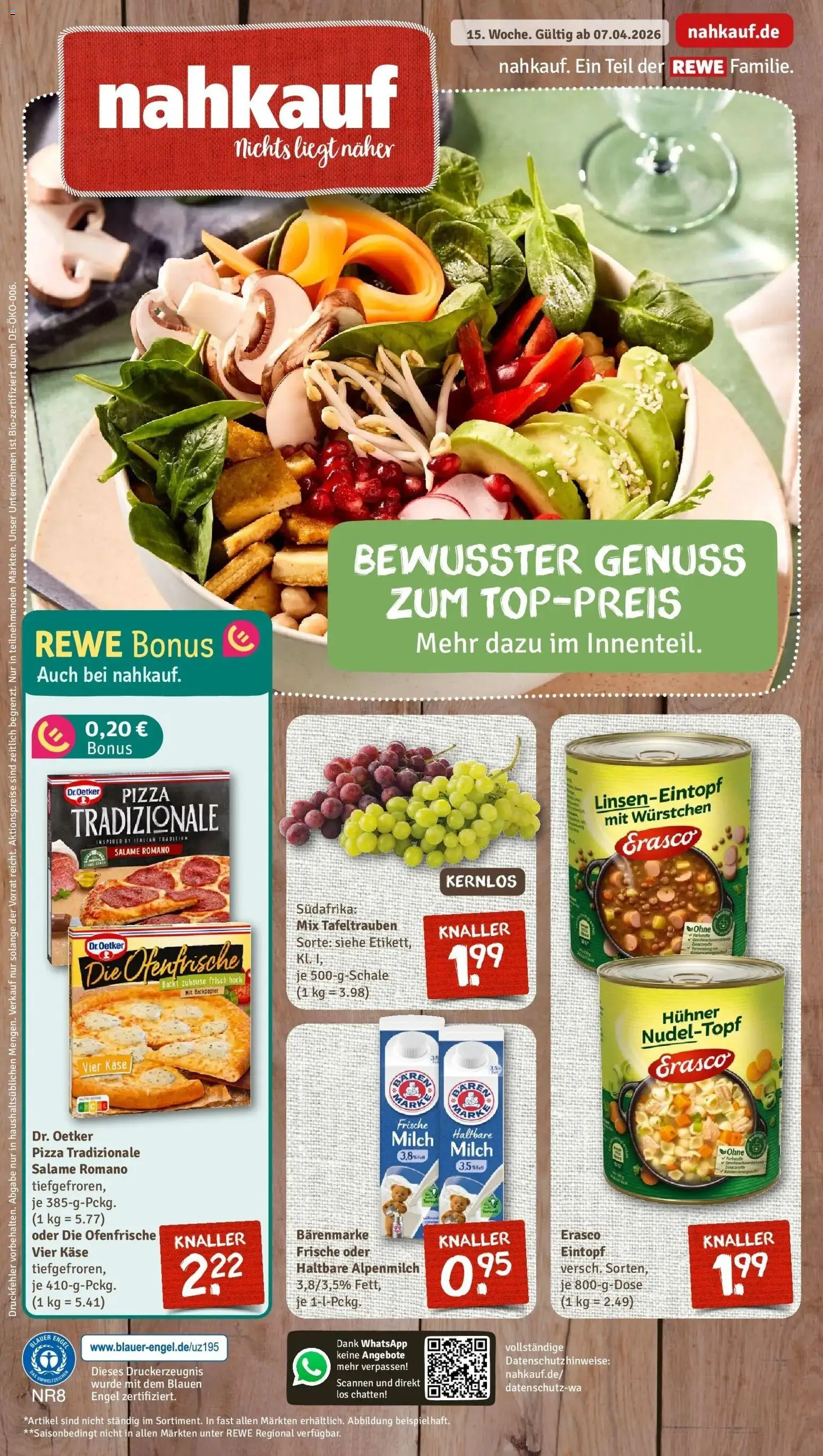 Vorschau von dem Prospekt des Geschäftes Rewe, gültig ab dem 05.04.2026 - Pizza, Käse, Milch, Haltbare milch, Erasco, Ofenfrische