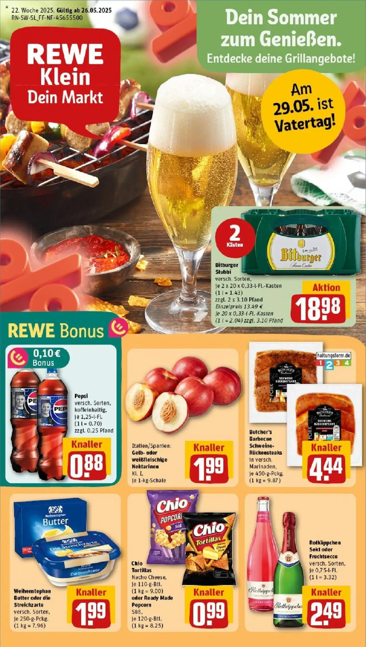 REWE Prospekt ab 25.05.2025 nächste Woche - Prospekt St. Ingbert / Rohrbach - Chips, Butter, Tortillas, Popcorn, Sekt, Bitburger, Weihenstephan butter, Fruchtsecco