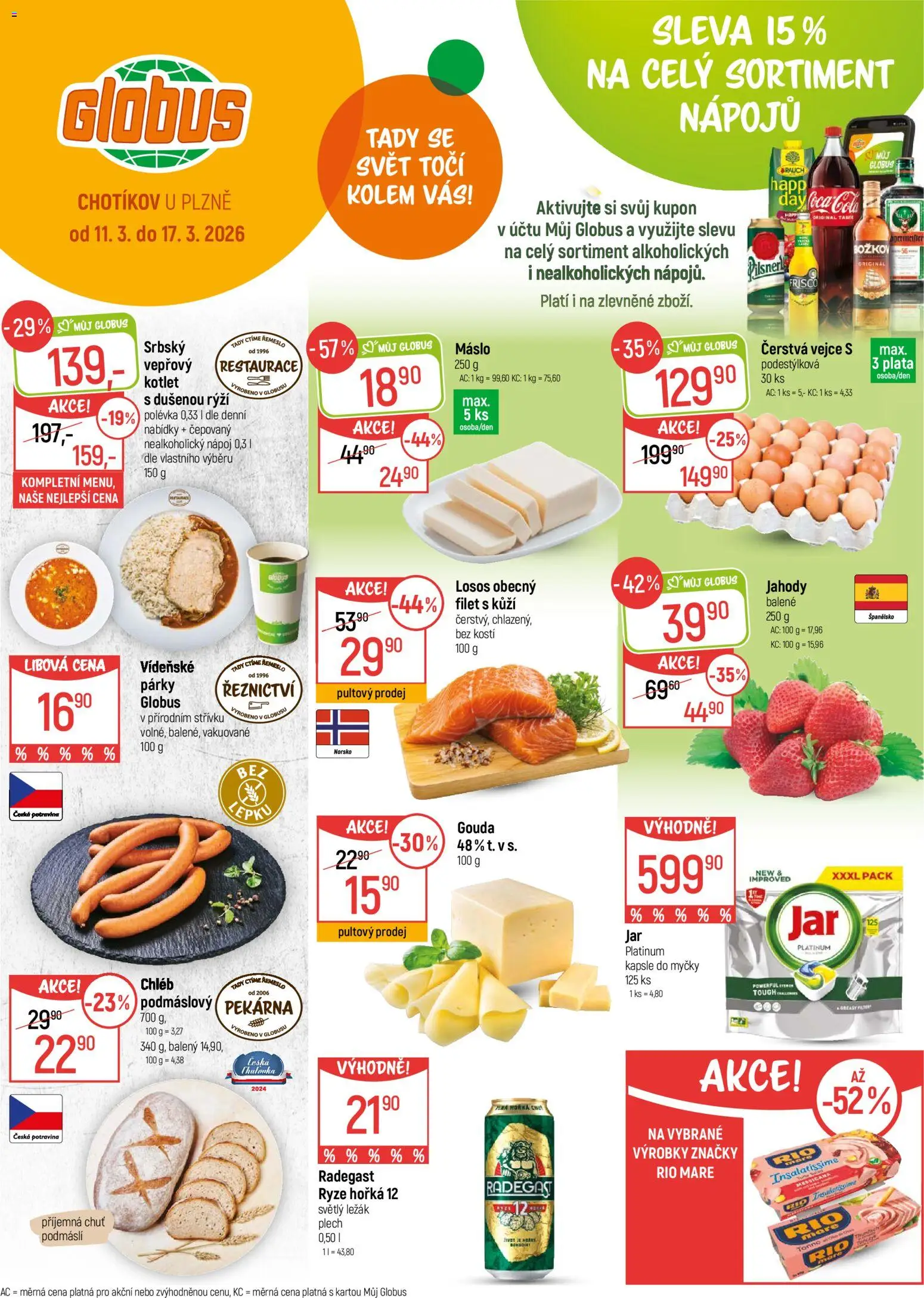 Náhled nabídky: Globus Globus leták - Plzeň platný od 11.03.2026 - Globus, Pekárna, Vejce, Coca cola, Božkov, Cola, Gouda, Kapsle do myčky