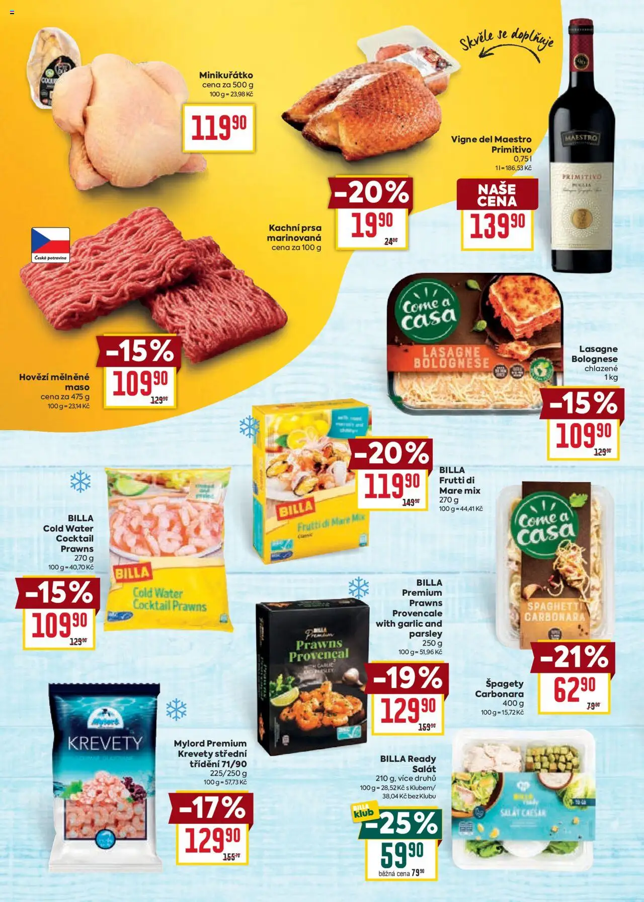  BILLA leták již od 21.05.2025 » Akční "Katalog - Středomoří" - strana 4 - Lasagne, Maso, Salát, Špagety, Krevety, Primitivo, Hovězí, Kachní prsa