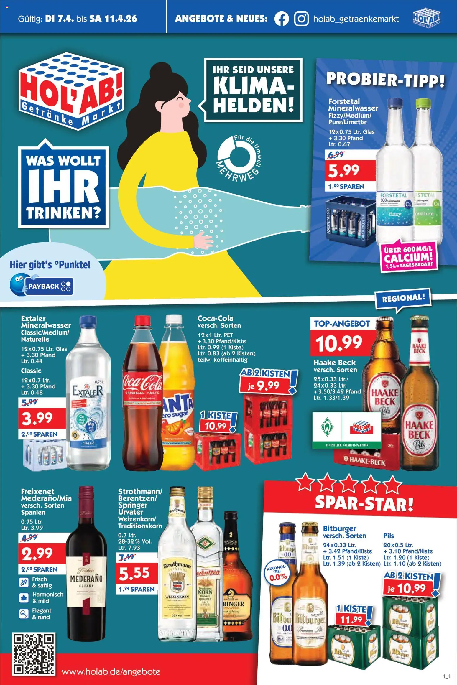 Vorschau von dem Prospekt des Geschäftes HOL’AB!, gültig ab dem 07.04.2026 - Mineralwasser, Alkohol, Bitburger, Freixenet, Pils