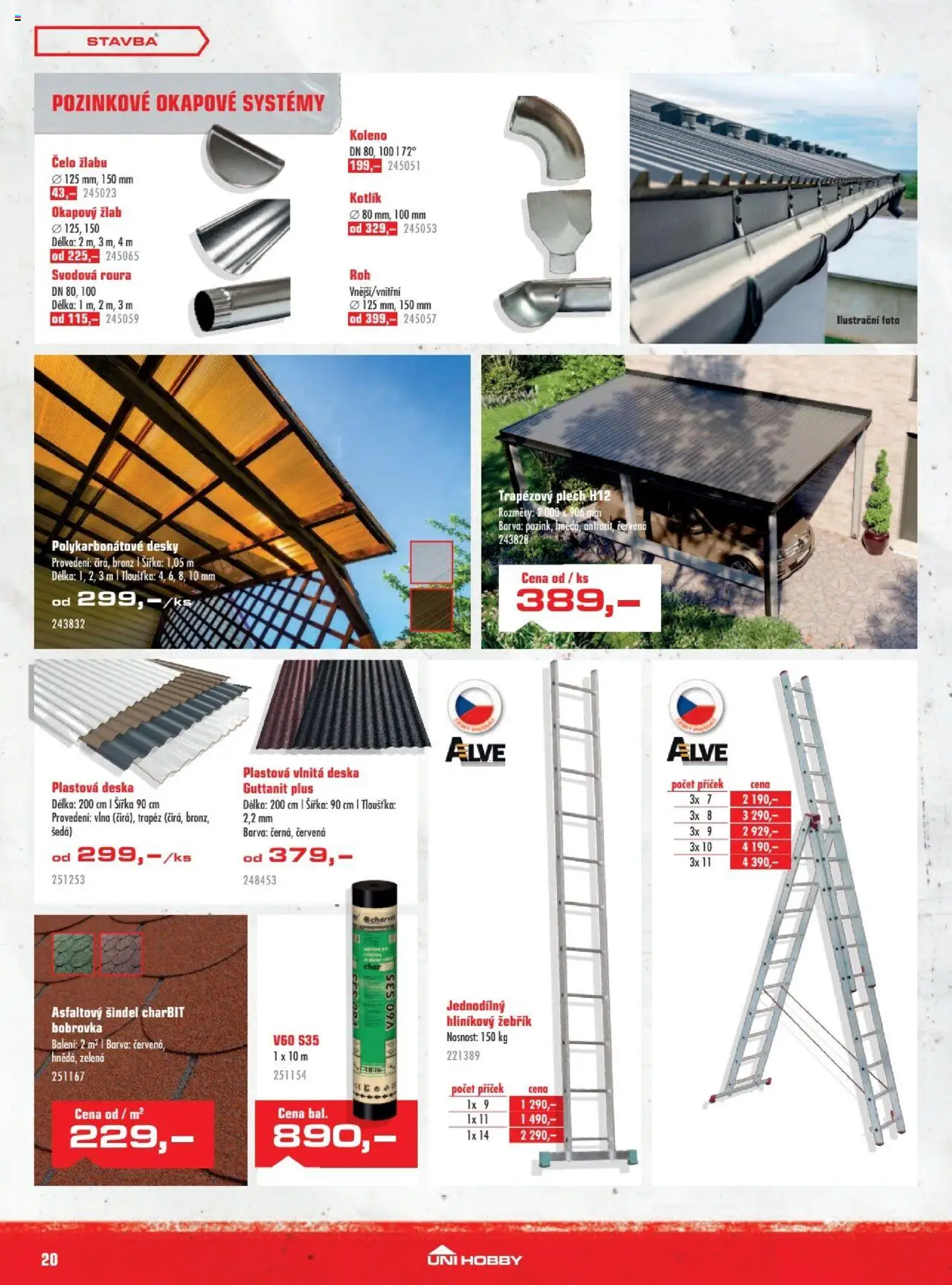  Uni Hobby Leták (01.05.2025 - 26.05.2025) - strana 20 - Žebřík, Koleno, Hliníkový žebřík, Plech, Desky