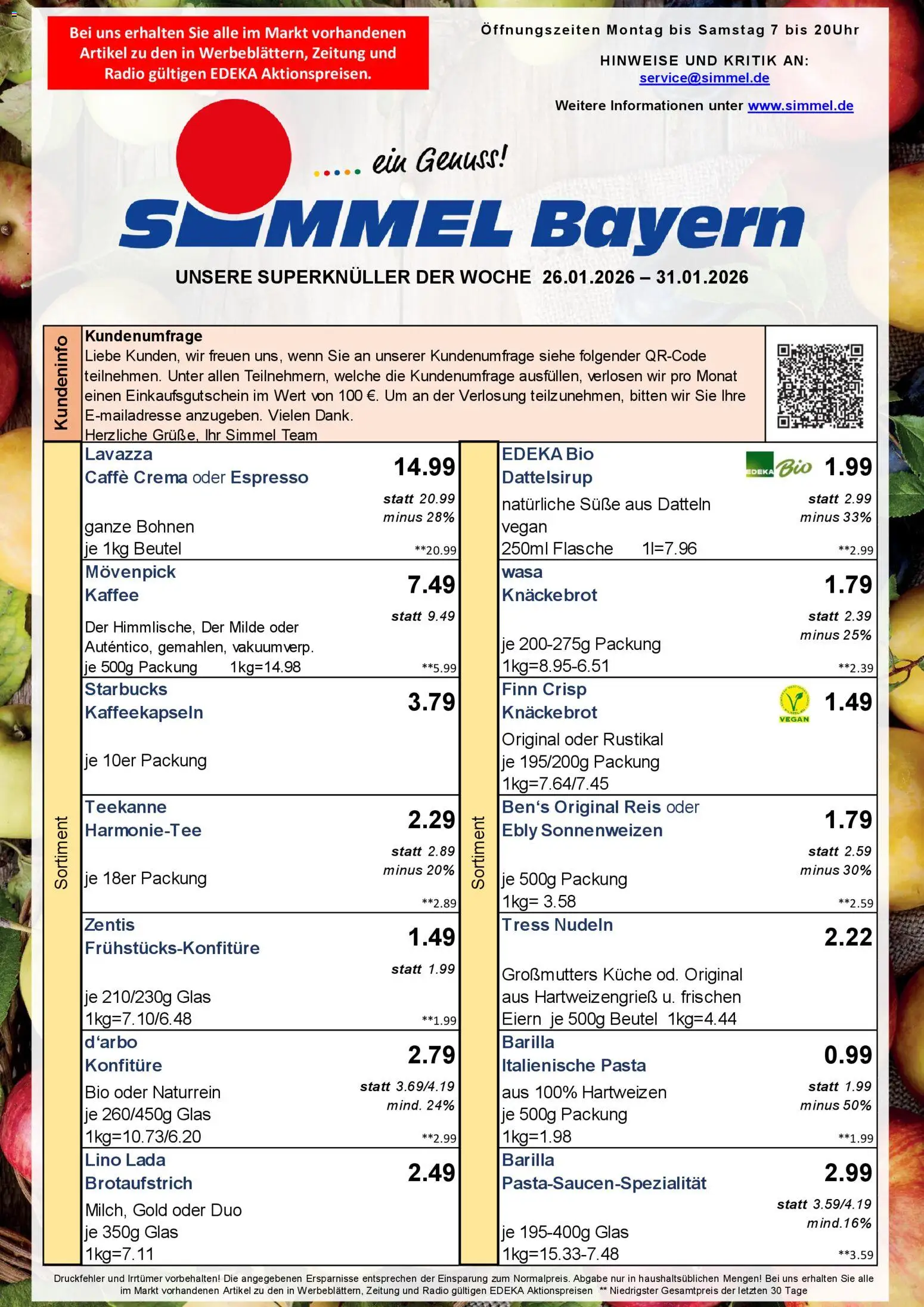 Vorschau von dem Prospekt des Geschäftes Simmel, gültig ab dem 26.01.2026 - Starbucks, Küche, Radio, Pasta, Nudeln, Reis, Lavazza, Barilla