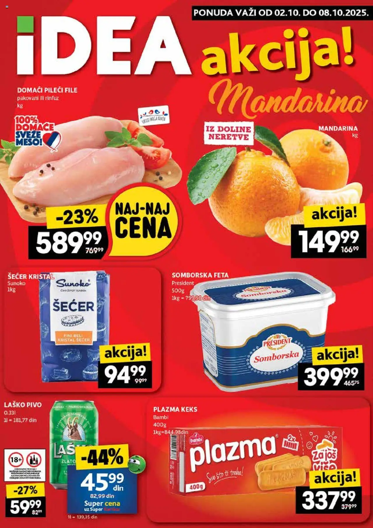 Idea katalog važi od 02.10.2025 - stranica 1 - Mandarina, Pivo, Sto, Keks, Šećer, Pileći file, Kristal šećer, Plazma