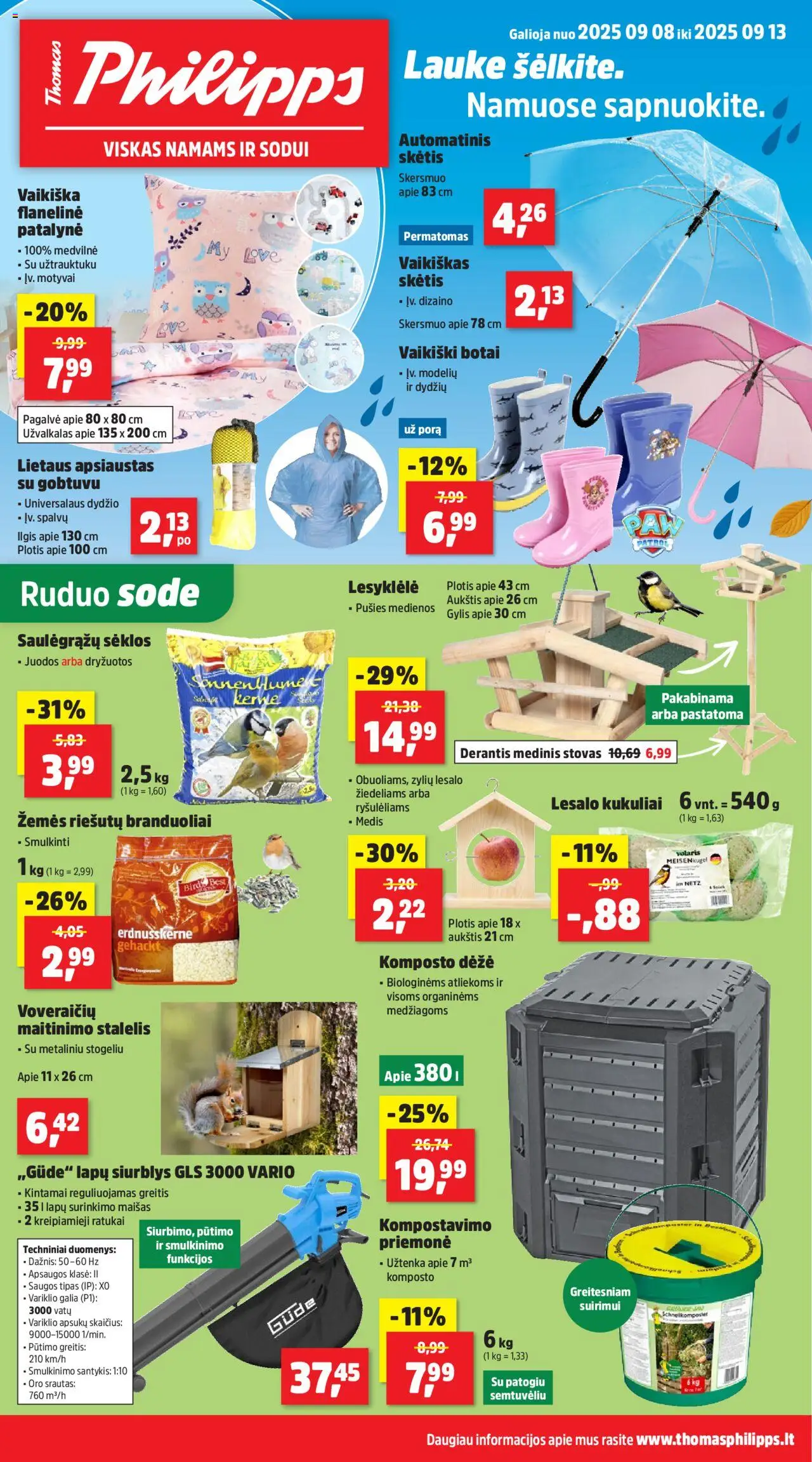 Thomas Philipps leidinys galioja nuo 2025.09.08 – puslapio numeris 1 - Pagalvė, Sėklos, Dėžė, Stovas, Skėtis, Kukuliai, Užvalkalas