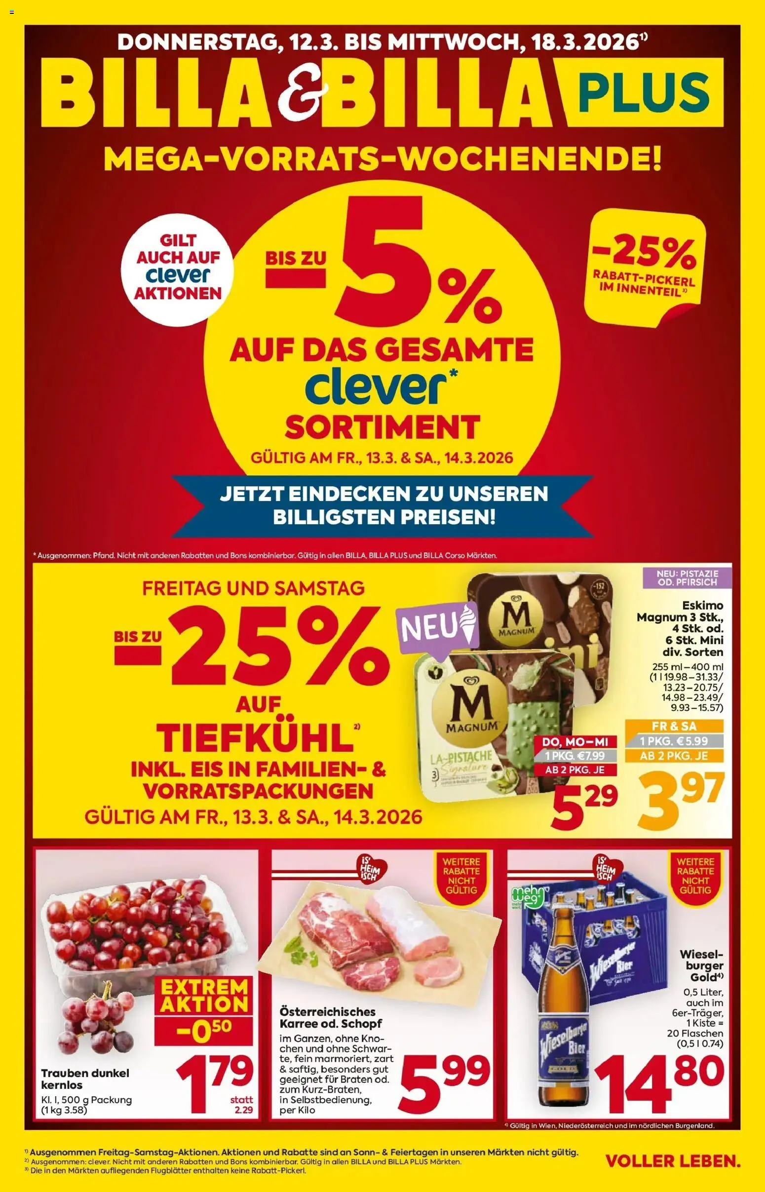 Vorschau der Angebote: Billa Billa Flugblatt - Wien gültig ab 12.03.2026 - Eis, Burger, Bier, Pistazie, Pfirsich