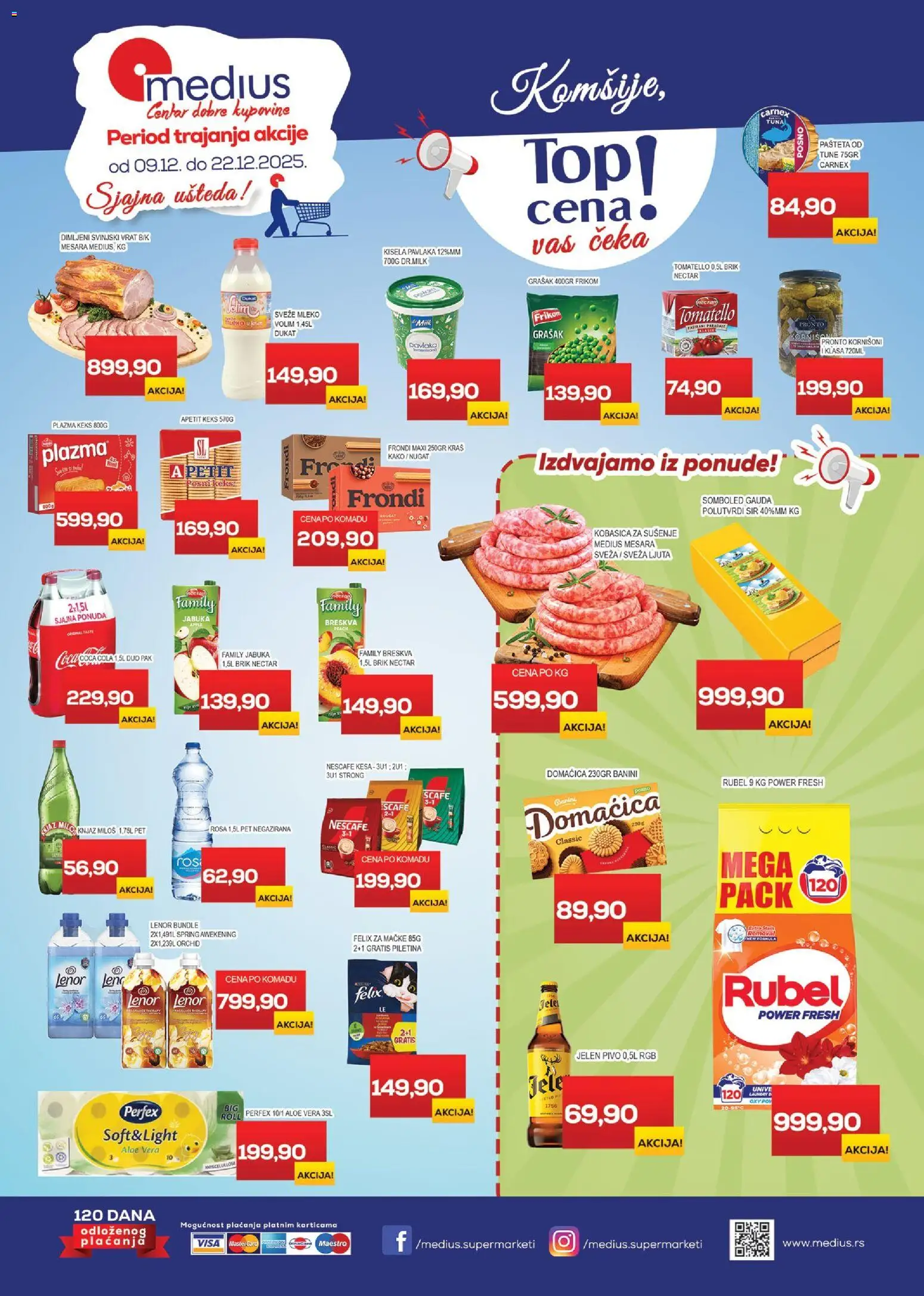 Pregled Medius kataloga - važi od 09.12.2025 - Coca Cola, Aloe vera, Grašak, Pivo, Nescafé, Keks, Breskva, Dimljeni svinjski vrat