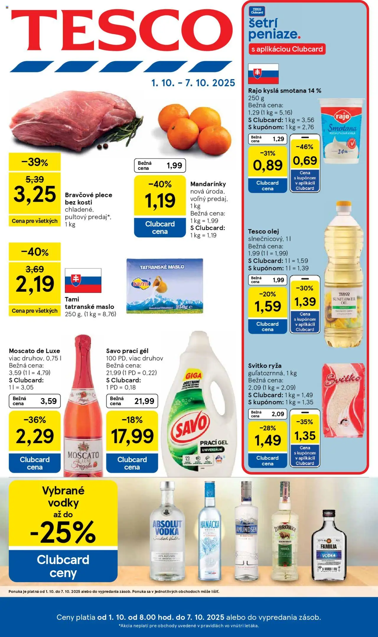 Tesco leták od 01.10.2025 - Hypermarket Online - Vodka, Olej, Absolut vodka, Ryža, Kyslá smotana, Savo, Smotana, Mandarinky