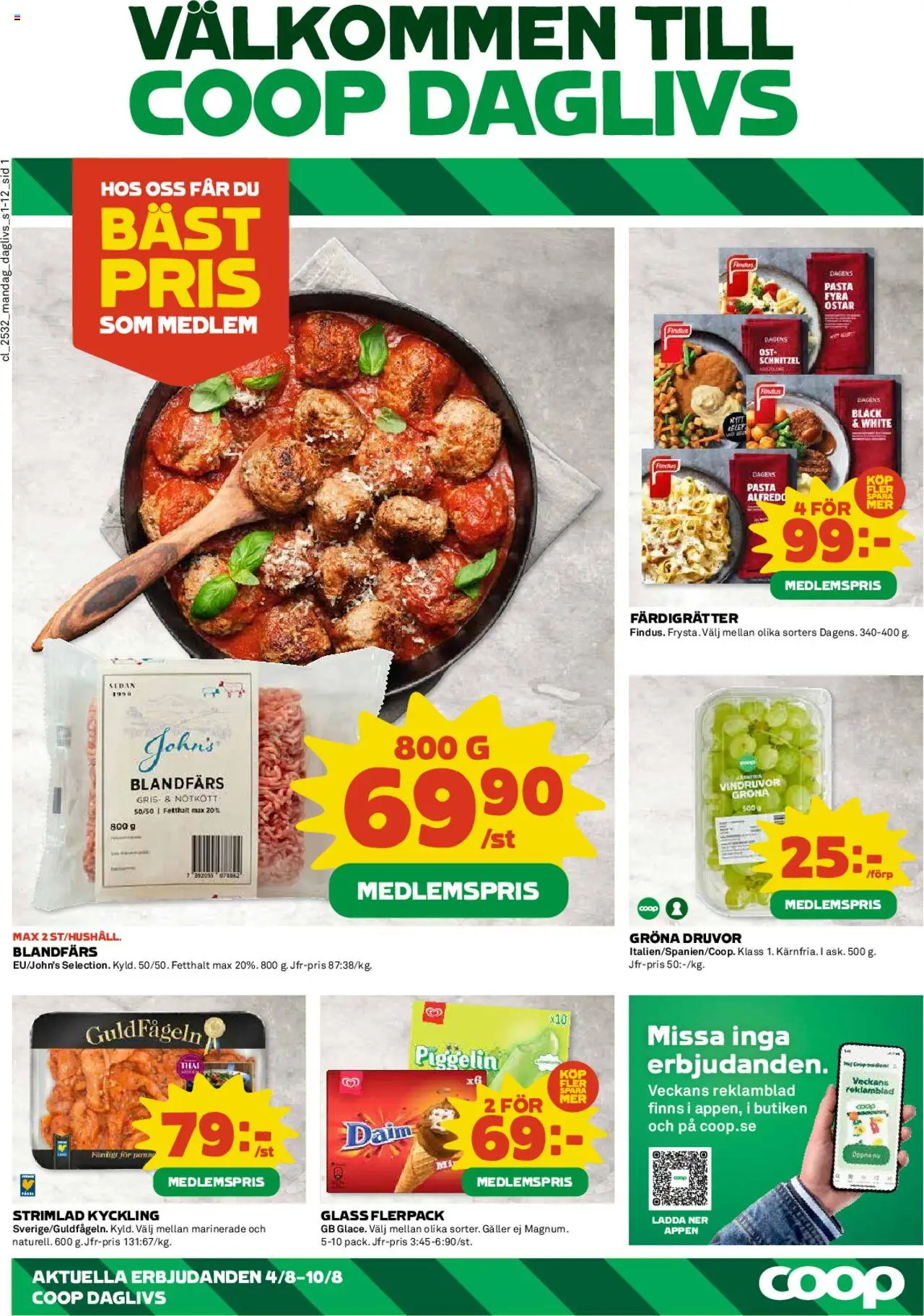 Aktuella reklamblad Coop Daglivs är giltig 04/08 2025 > Veckans Erbjudanden gäller från 04/08/2025 till 10/08/2025 sidnummer 1