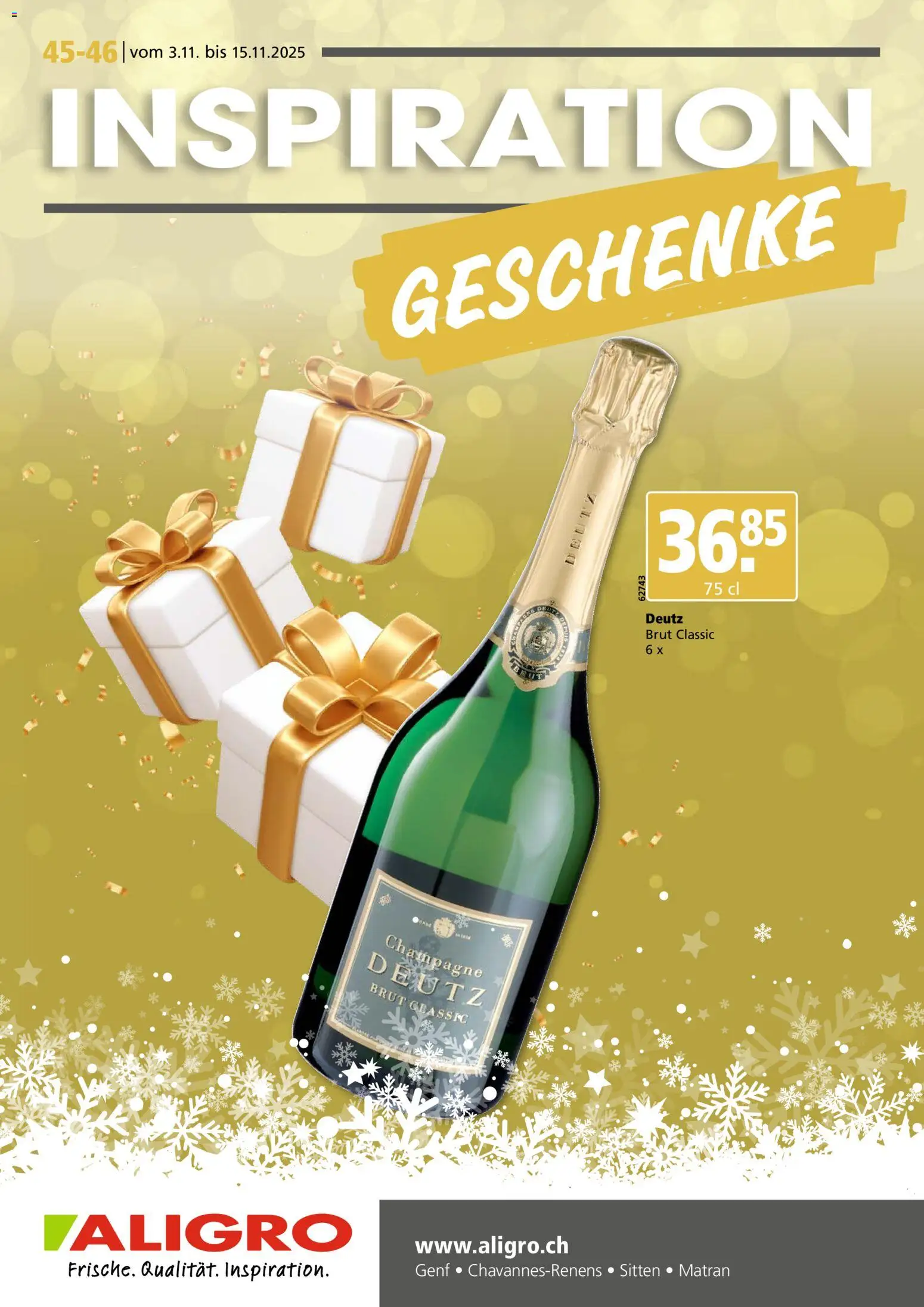 Vorschau des Merkblatts Aktionen Geschenke Chavannes, Matran, Genf, Sitten vom Shop Aligro gültig von 03.11.2025 bis 15.11.2025