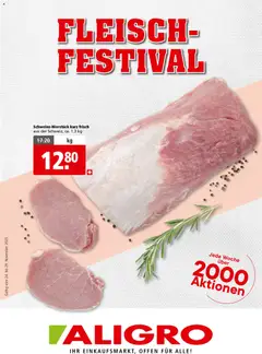 Vorschau des Merkblatts Aktionen Fleisch Festival Schlieren, Gossau SG, Frauenfeld, Rapperswil-Jona, Sargans, Bern, Brüttisellen, Pratteln, Emmen, Spreitenbach vom Shop Aligro gültig von 24.11.2025 bis 29.11.2025