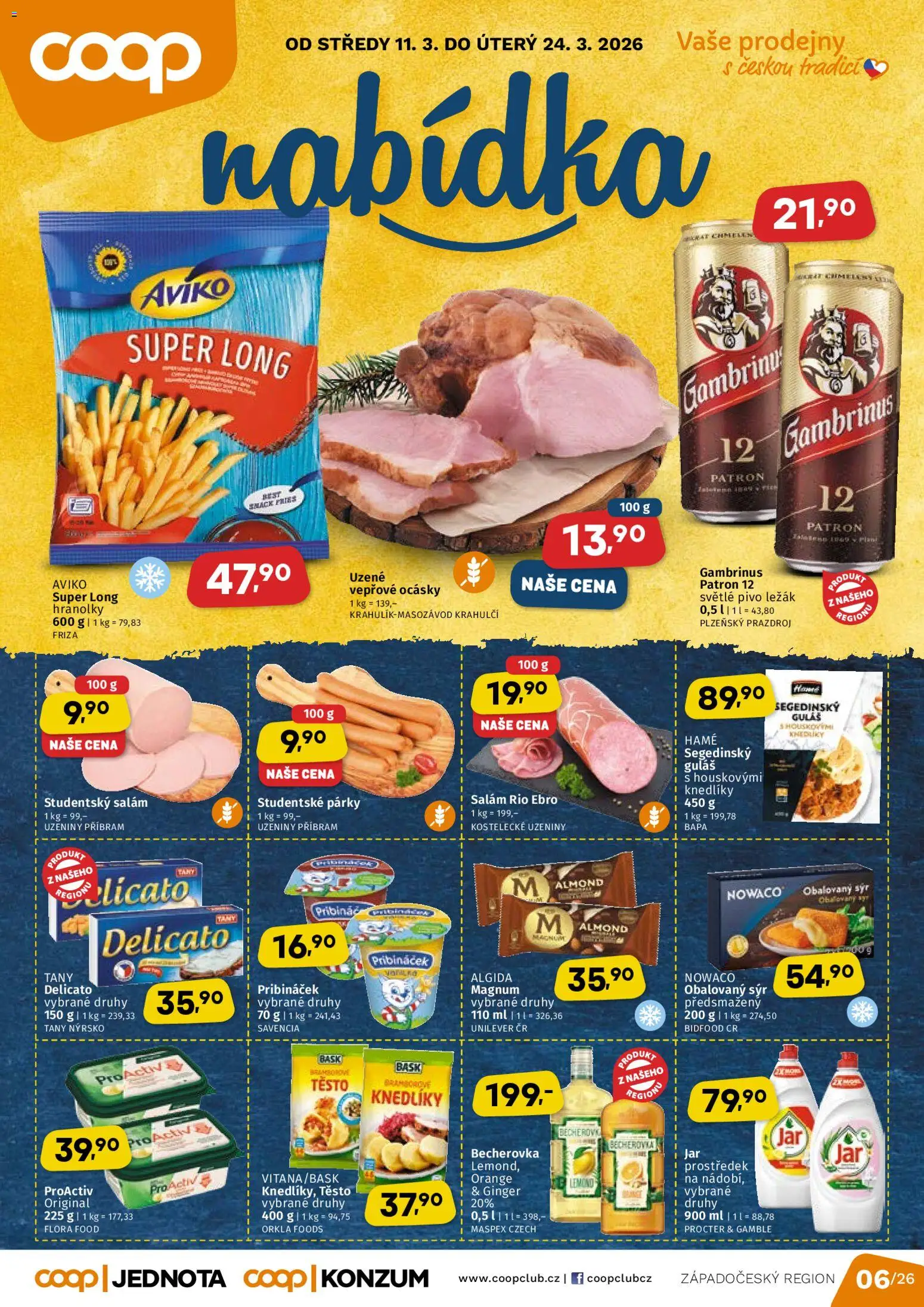 Náhled nabídky: Coop Coop leták platný od 11.03.2026 - Flora, Sýr, Becherovka, Hranolky, Magnum, Gambrinus, Těsto, Obalovaný sýr
