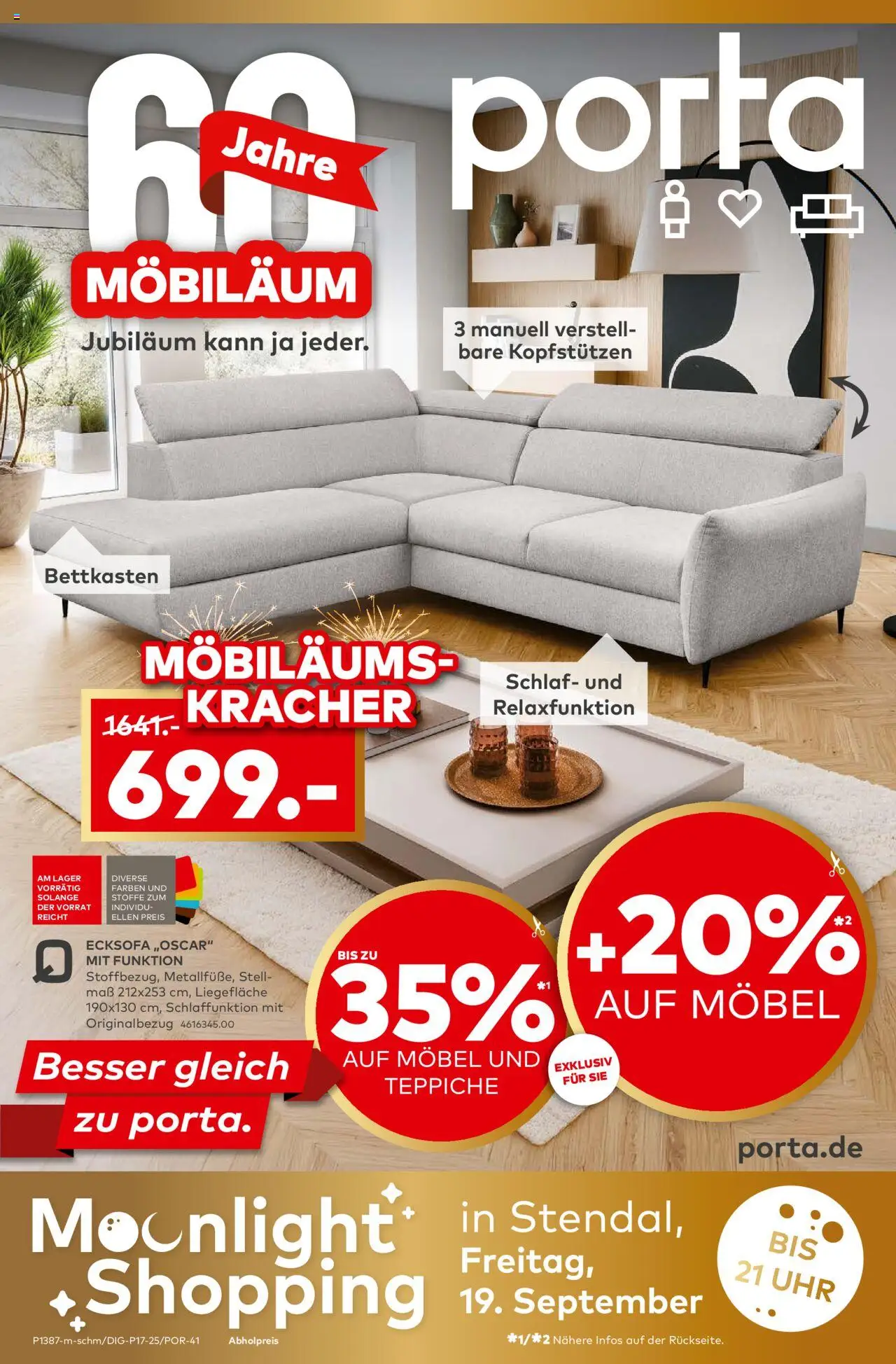 Porta! Möbiläum bei porta - Stendal (vom 08.09.2025 - 21.09.2025) - Uhr, Ecksofa