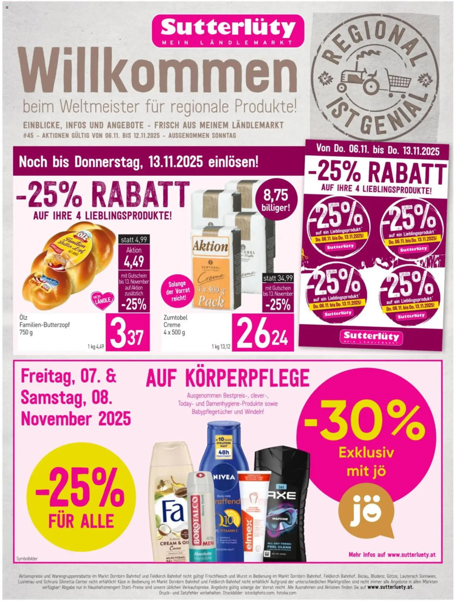 Vorschau der Angebote: Sutterlüty Flugblatt gültig ab 05.11.2025 - Wurst, Käse, Butter, Windeln, Creme