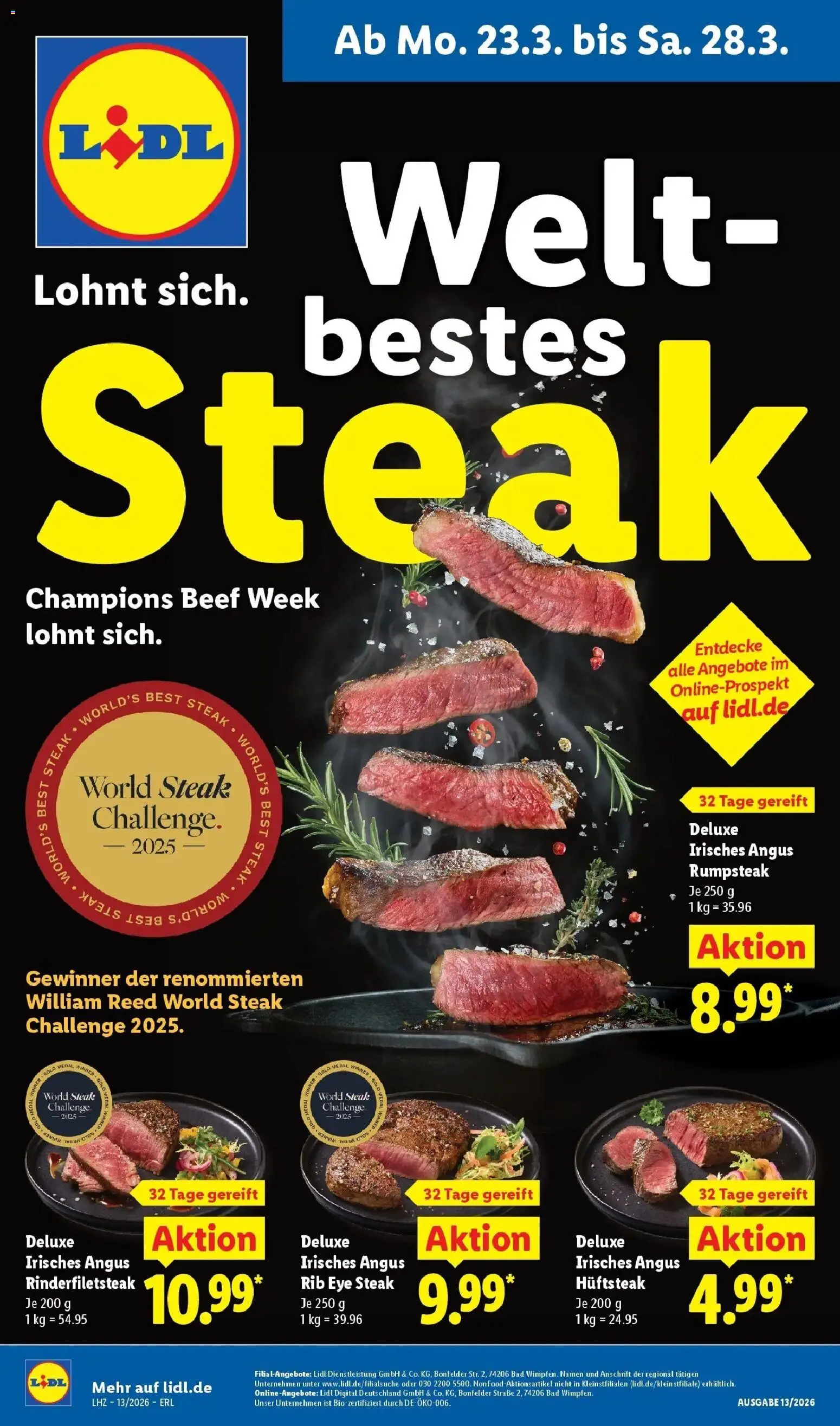 Vorschau von dem Prospekt des Geschäftes Lidl, gültig ab dem 23.03.2026 - Steak, Bad, Rumpsteak