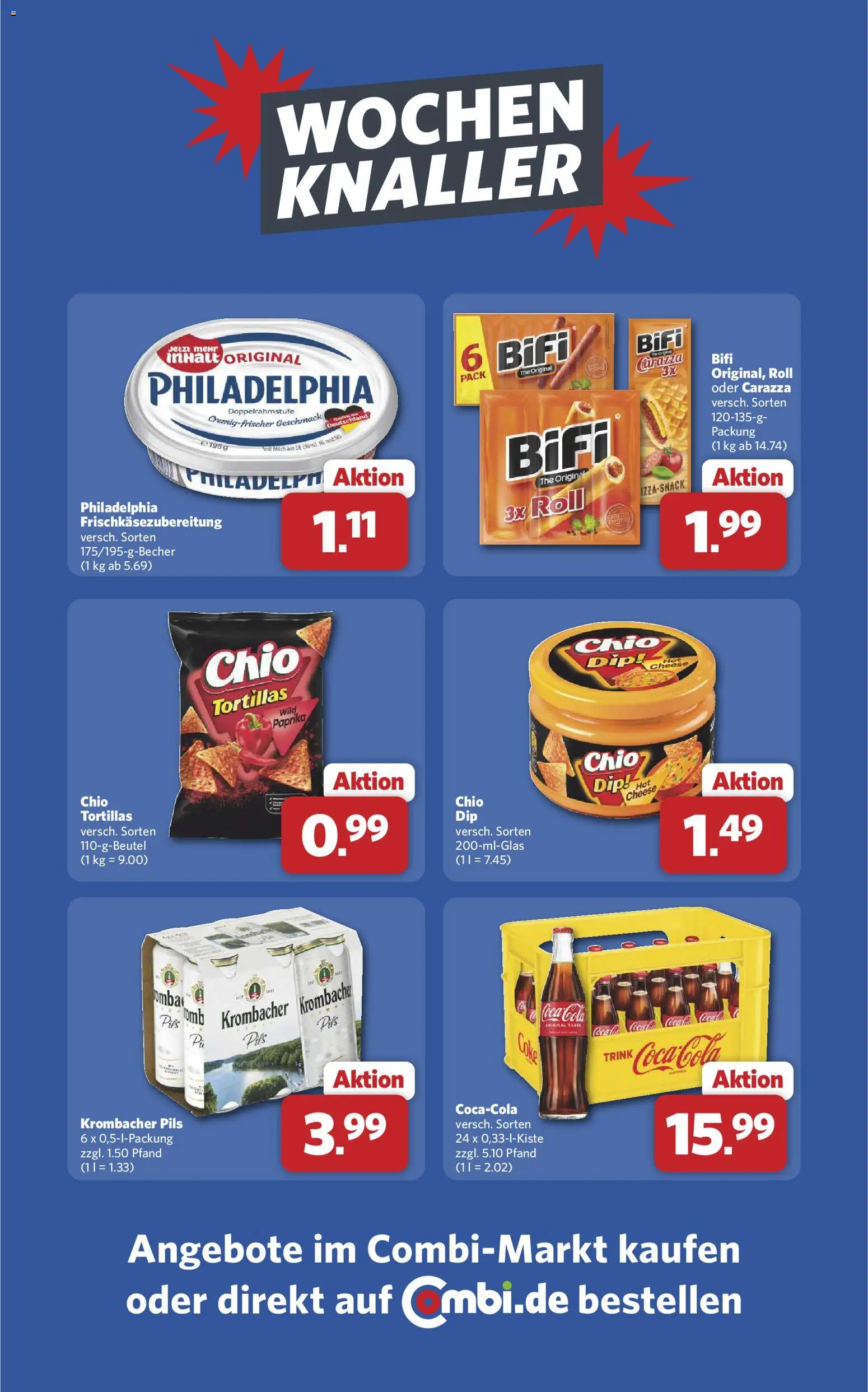 Vorschau von dem Prospekt des Geschäftes Combi, gültig ab dem 19.04.2026 - Coca cola, Cola, Philadelphia, Tortillas, Milch, Krombacher, Paprika, Pils