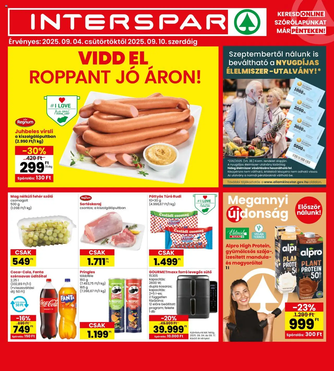 Interspar aktuális szórólap, érvényes 2025.09.04.-től - 1 oldal - Fanta, Sütő, Pöttyös, Túró, Pöttyös túró rudi, Üdítőital, Fehér szőlő, Ízesített