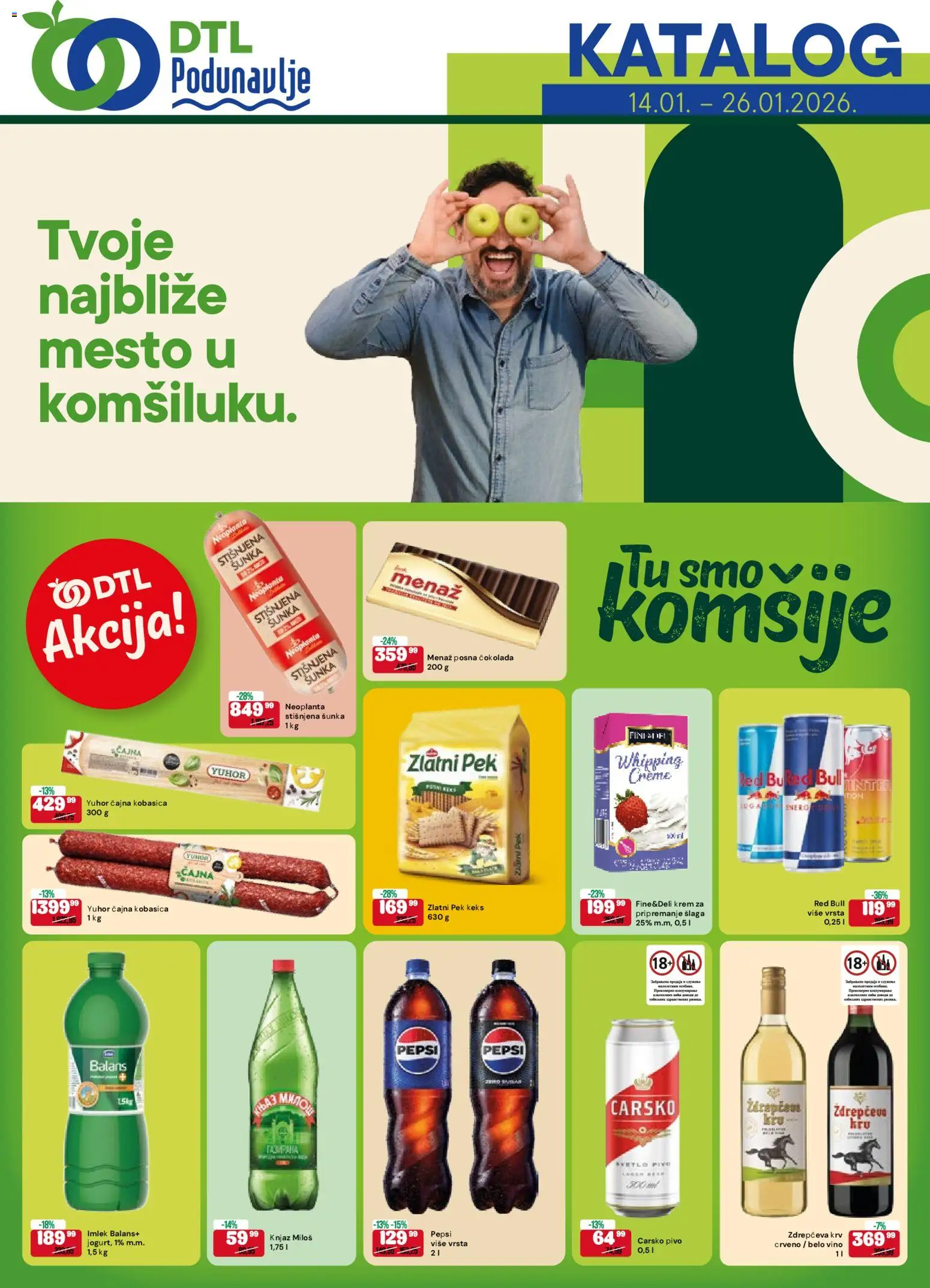 Pregled Podunavlje kataloga - važi od 14.01.2026 - Pivo, Čokolada, Vino, Keks, Pepsi, Belo vino, Šunka, Kobasica