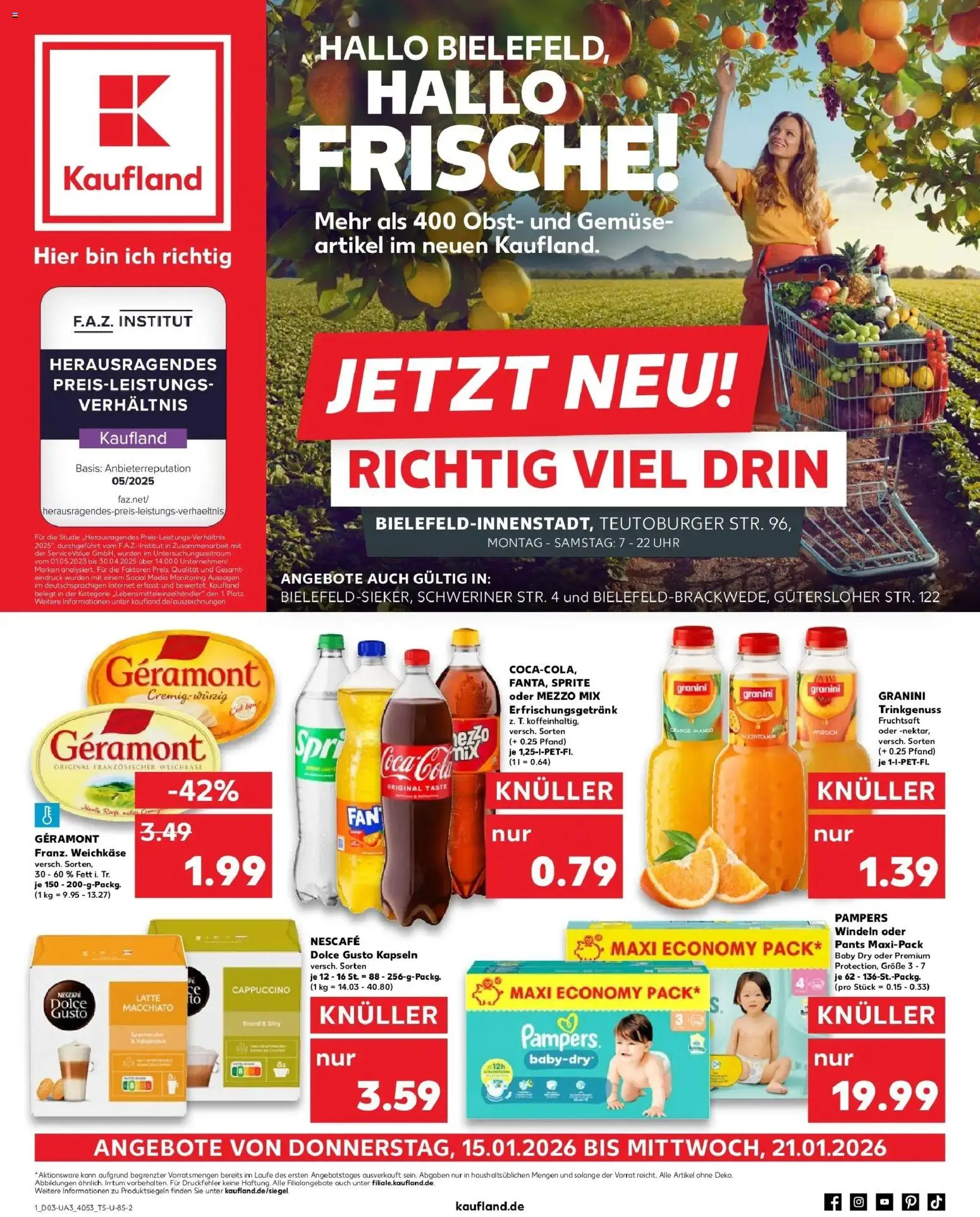 Vorschau von dem Prospekt des Geschäftes Kaufland, gültig ab dem 15.01.2026 - Mango, Coca cola, Cola, Dolce gusto, Nescafe, Granini, Fruchtsaft, Oder mezzo mix