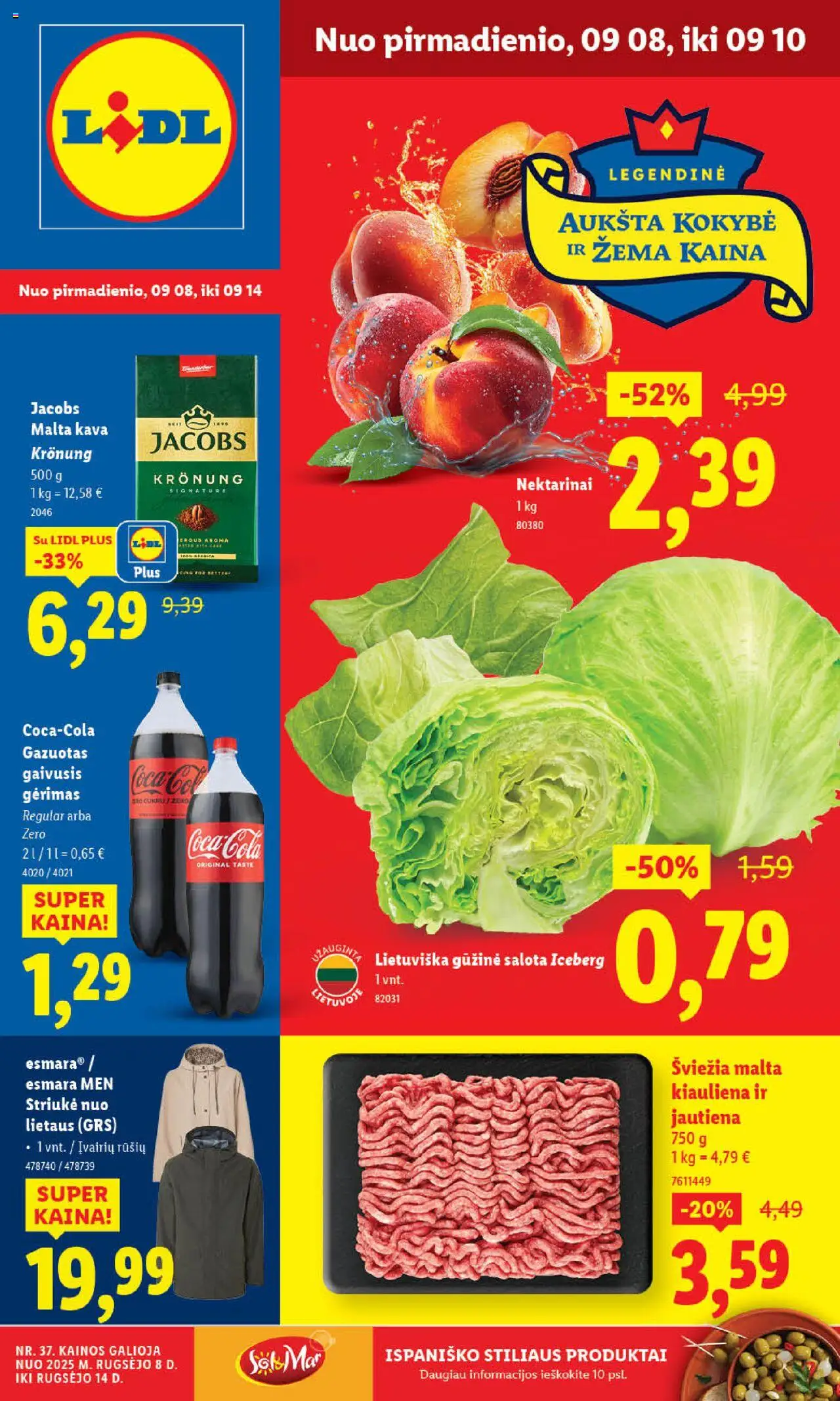 LIDL leidinys galioja nuo 2025.09.08 – puslapio numeris 1 - Kava, Kiauliena, Jautiena, Salota