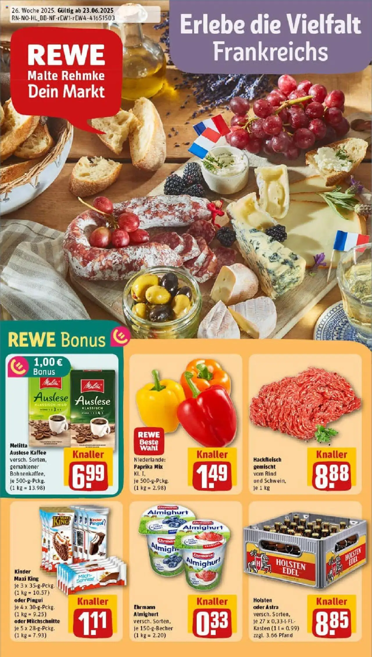 REWE Prospekt ab 22.06.2025 nächste Woche - Prospekt Bordesholm - Kaffee, Hackfleisch, Paprika, Astra, Melitta, Holsten, Holsten edel, Ehrmann almighurt