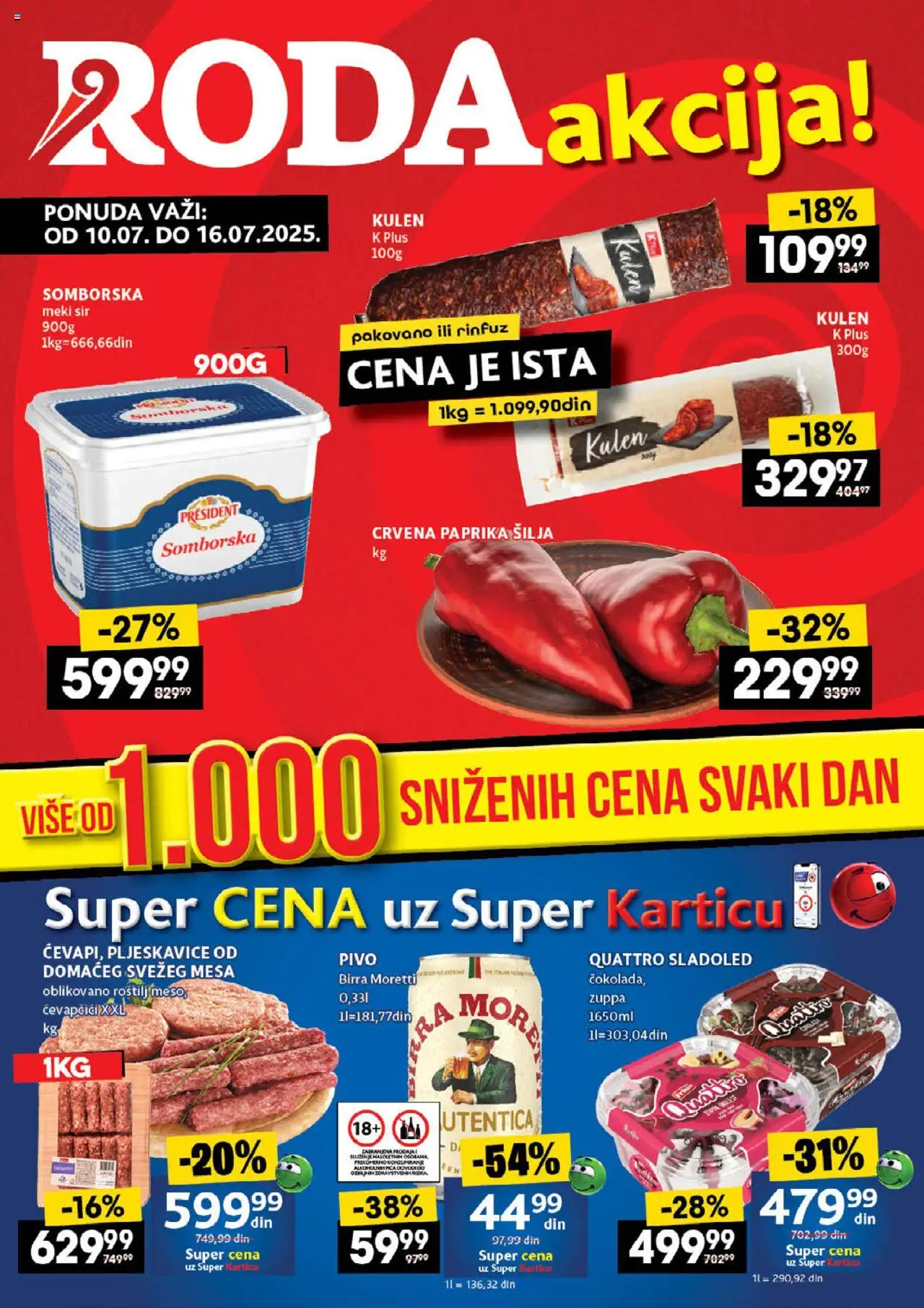 Roda katalog važi od 10.07.2025 - stranica 1 - Roštilj, Sladoled, Pljeskavice, Birra Moretti, Kulen, Meso, Crvena paprika, Roštilj meso