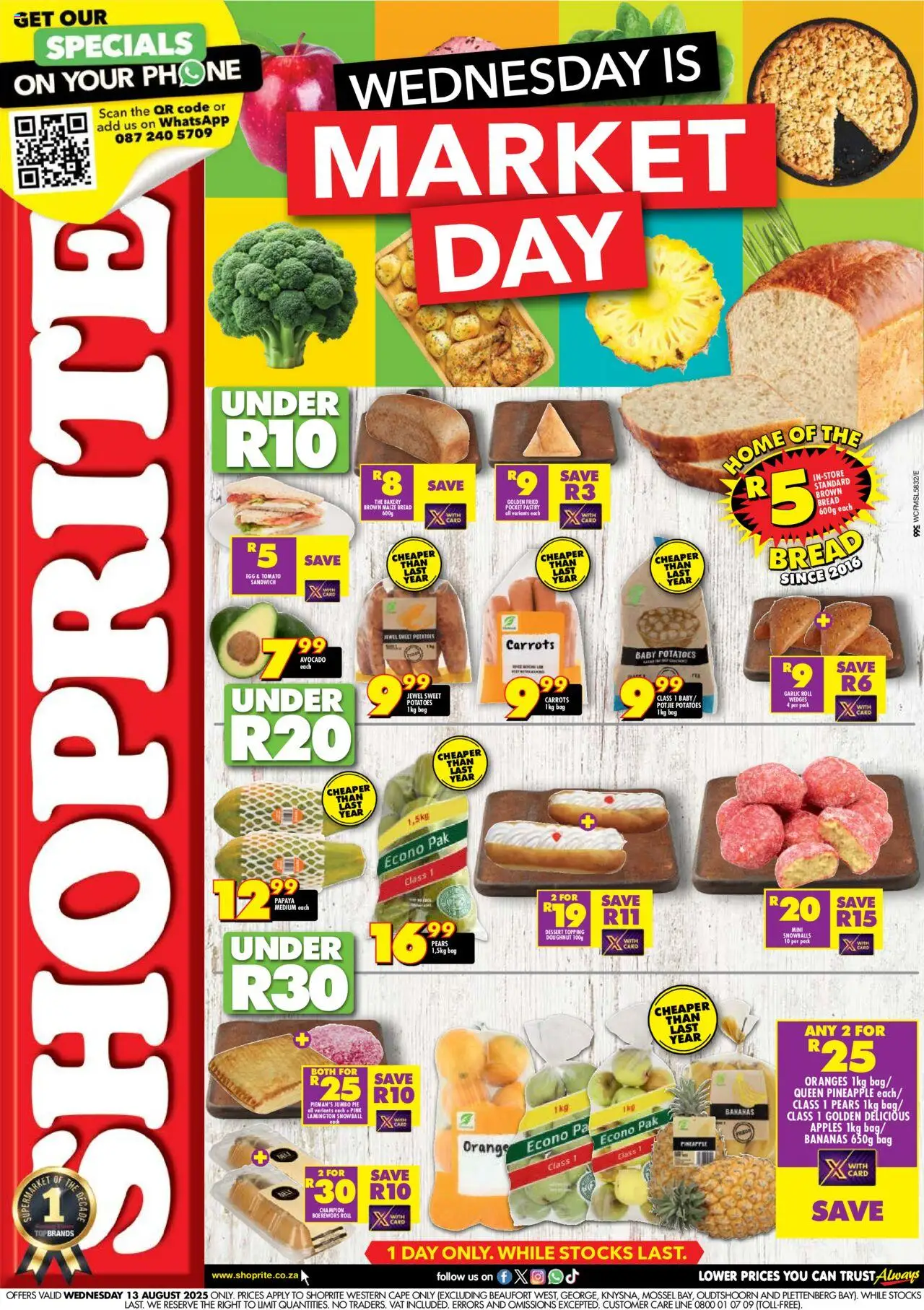 Shoprite Western Cape - Market Day Deals 13/08 - 13/08/2025 >> Catalogue - Apples, Oranges, Boerewors, Sweet potatoes, Carrots, Garlic, Pastry, Pears