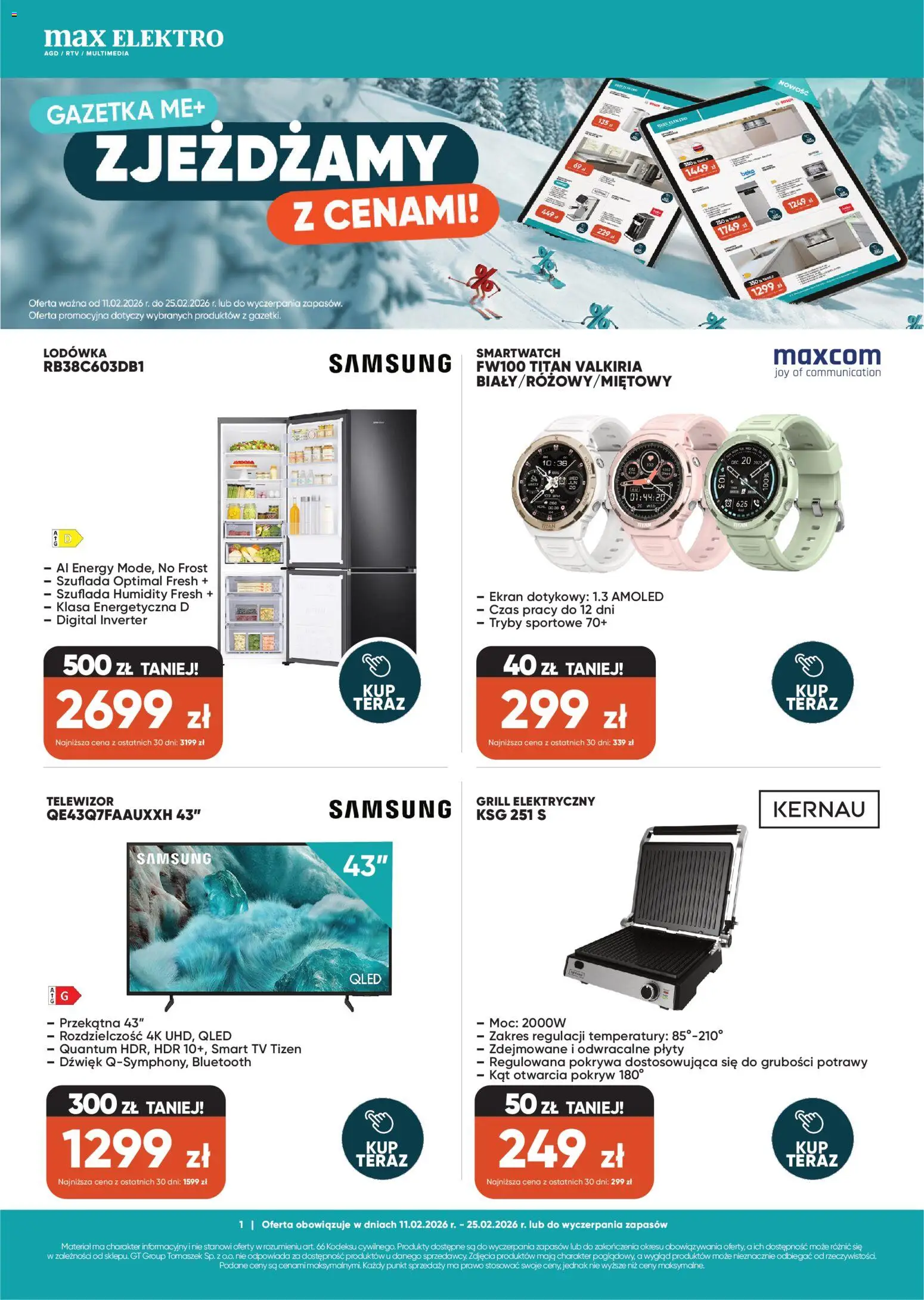 Pogląd gazetki "Gazetka" ze sklepu Max elektro ważnej od 11.02.2026 - Smartwatch, Lodówka, Telewizor, Grill, Grill elektryczny, Plyty