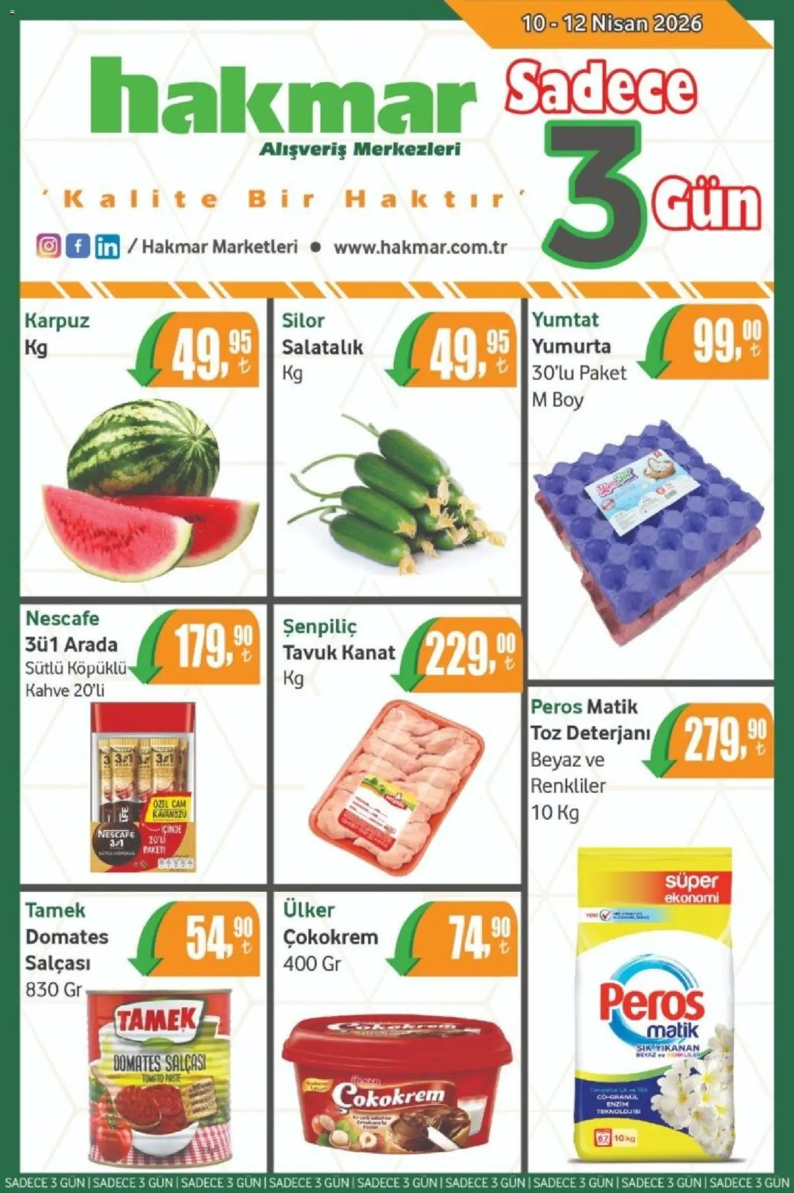 Hakmar Hakmar - Katalog Sadece 3 Gün 10.04.2026 - Broşürünün önizlemesi - Kahve, Yumurta, Karpuz, Domates, Salatalık