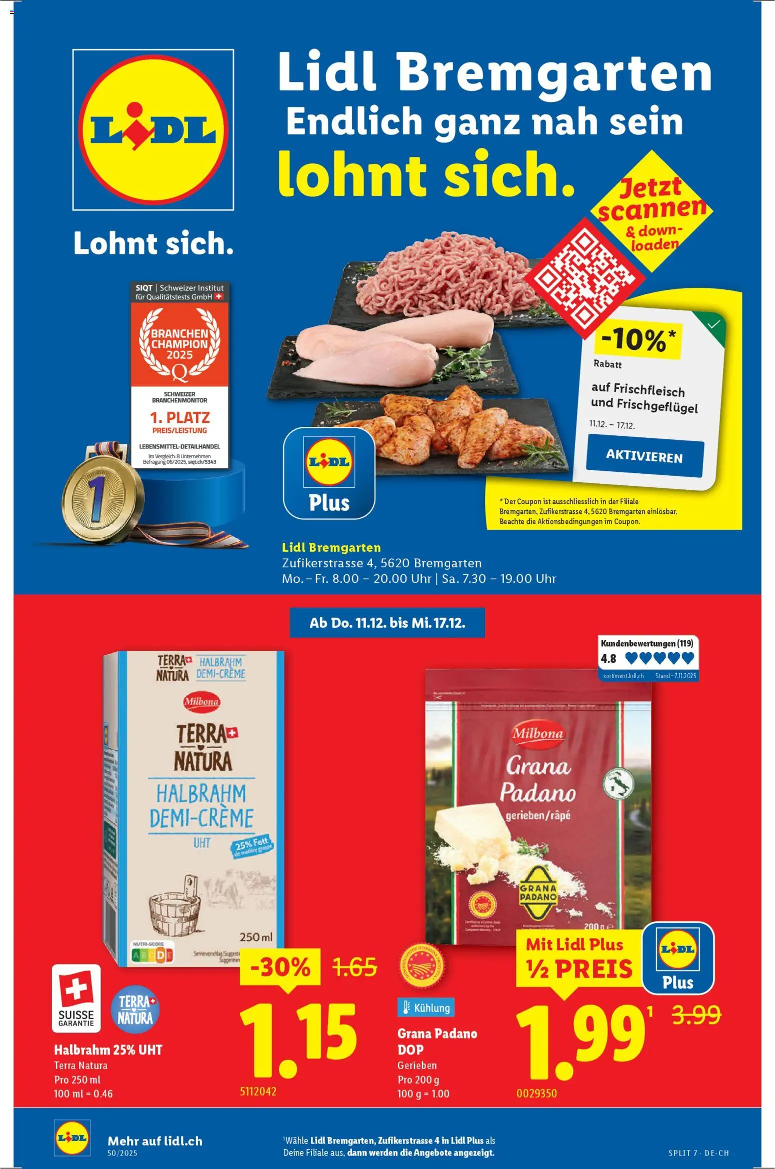Vorschau des Merkblatts Aktionen Neueröffnung Bremgarten vom Shop Lidl gültig von 11.12.2025 bis 17.12.2025 - Uhr, Grana Padano