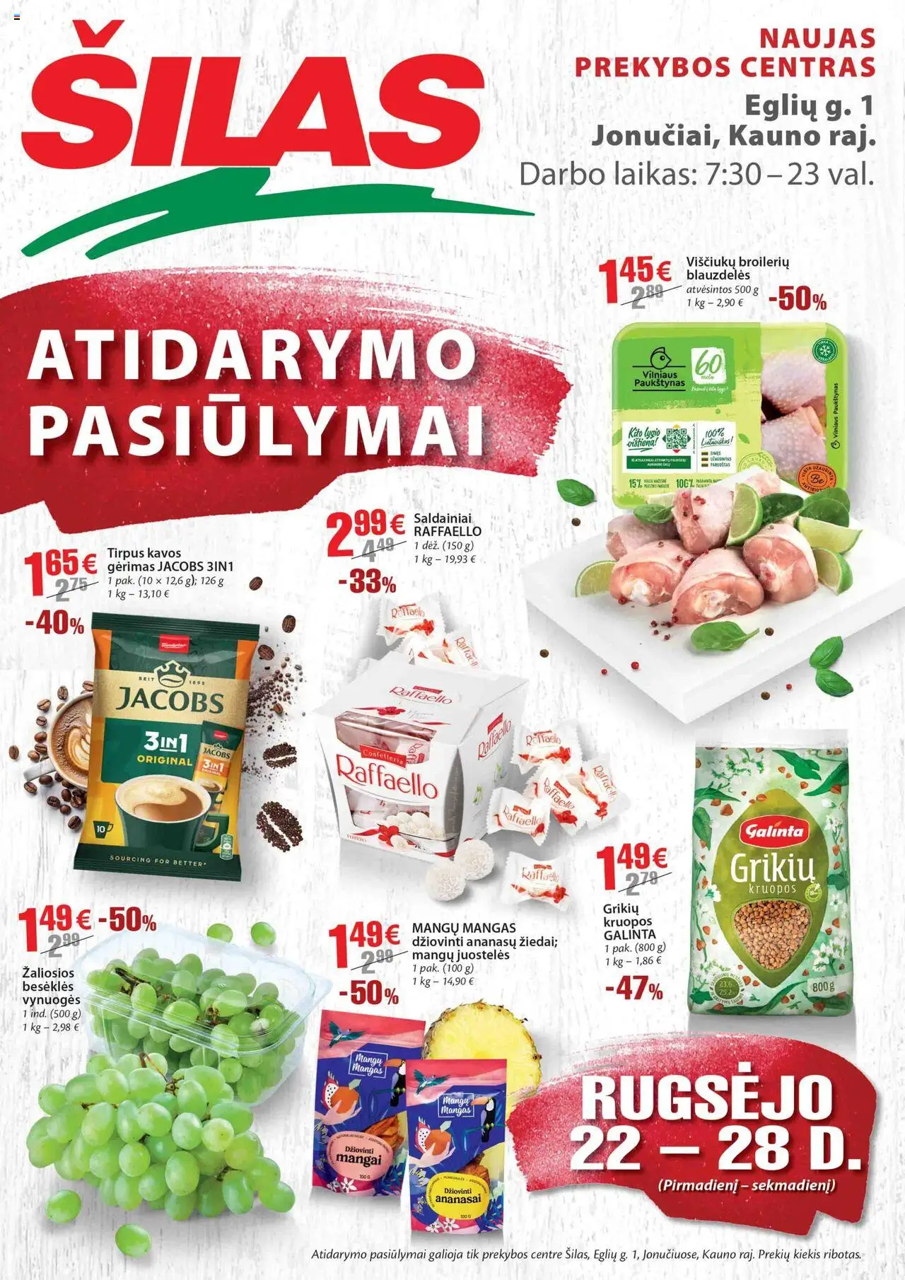 Šilas leidinys galioja nuo 2025.09.22 – puslapio numeris 1 - Saldainiai, Vištiena, Kruopos, Vynuogės, Ananasai