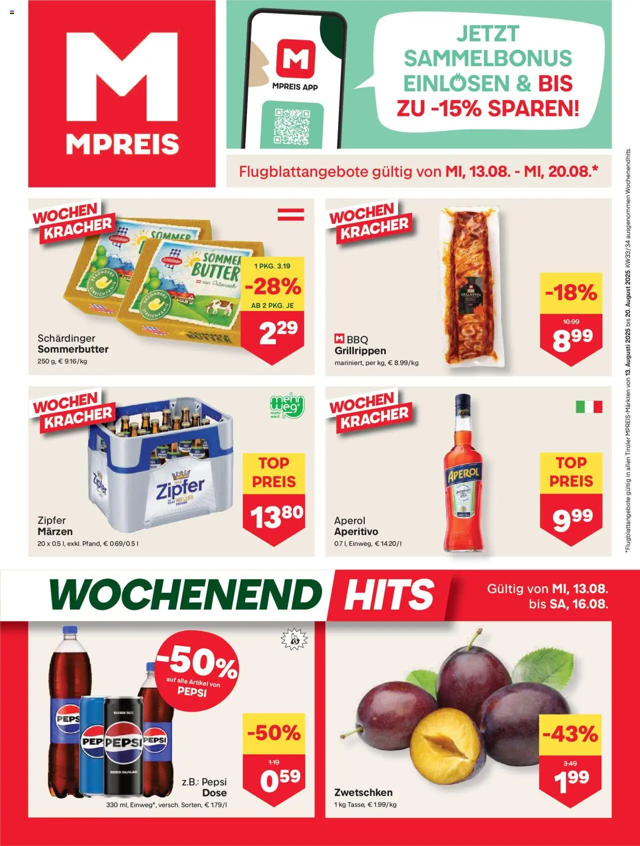  MPREIS Absam ab (13.08.2025 - 20.08.2025) - Seite 1 - Aperol, Butter, Pepsi