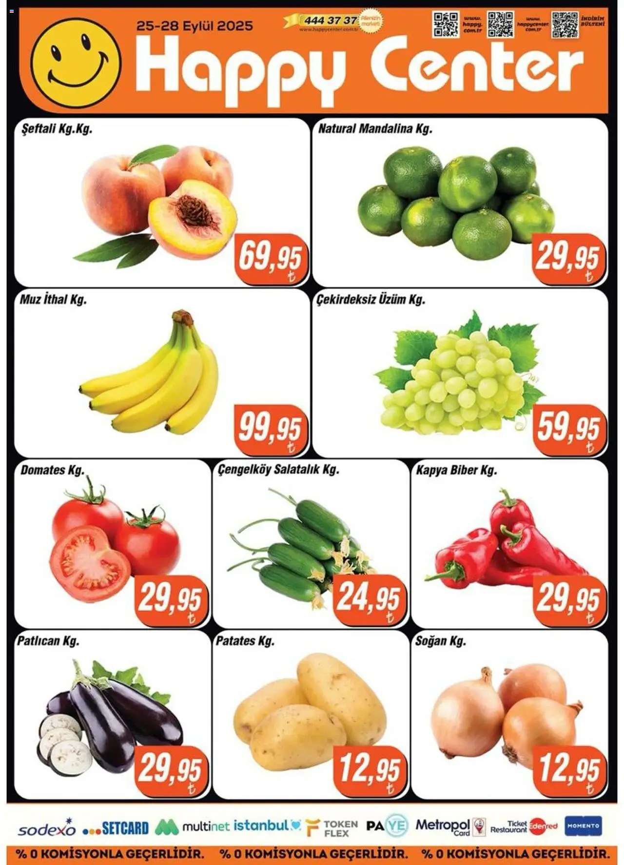 Happy Center Katalog 25 Eylül 2025 - Broşür, Indirim - Sayfa numarası 1 - Patates, Muz, Şeftali, Üzüm, Mandalina, Salatalık, Biber, Çekirdeksiz üzüm