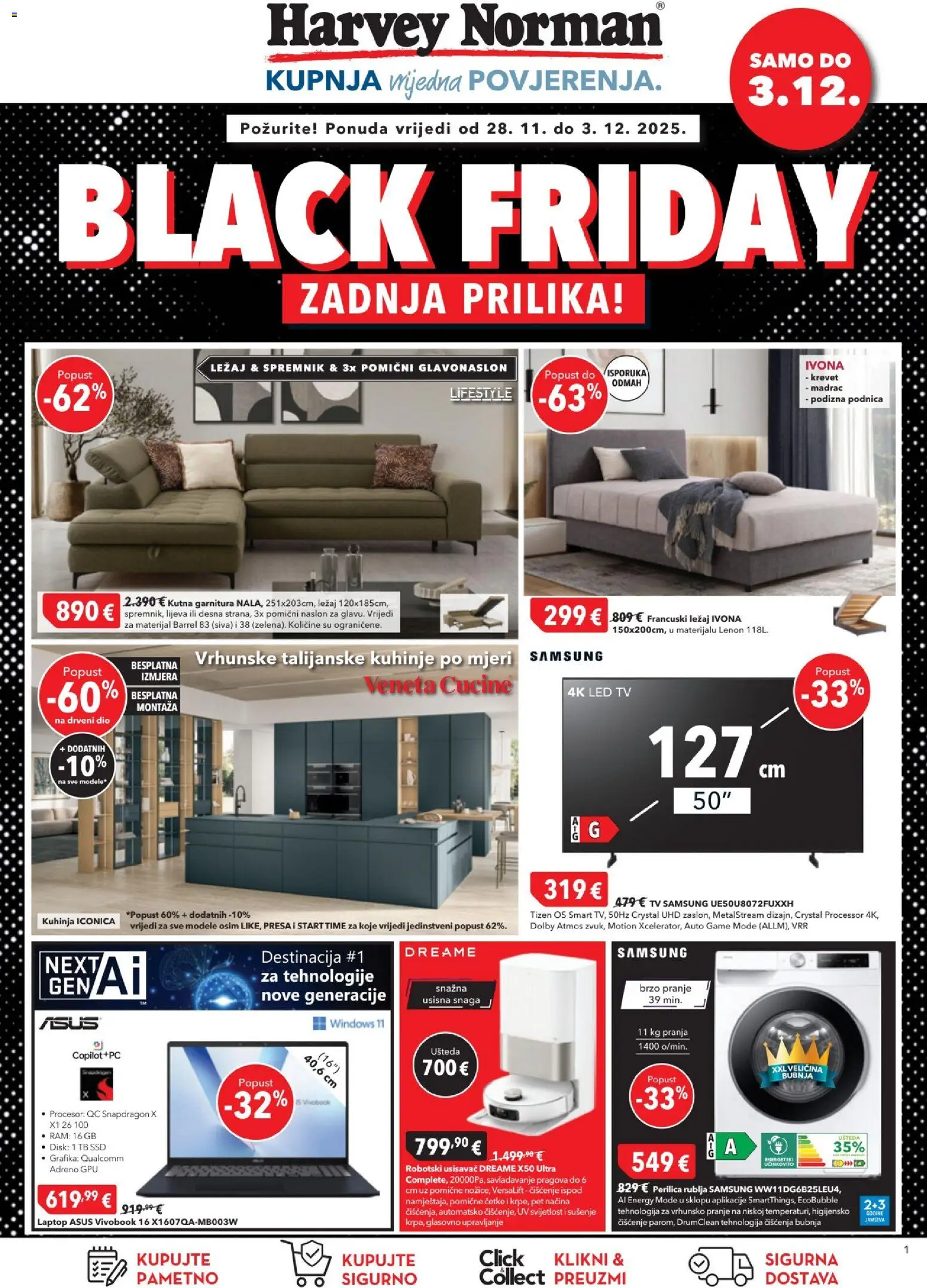Pregled letka Katalog Black Friday trgovine Harvey Norman vrijedi od 28.11.2025