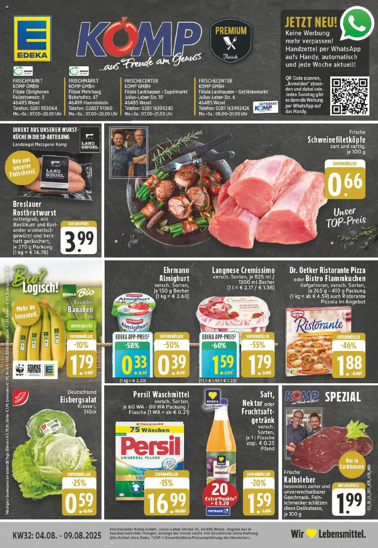 EDEKA Prospekt ab 03.08.2025 - Prospekt Wesel-Obrighoven Online - Pizza, Küche, Eisbergsalat, Kalbsleber, Cremissimo, Langnese cremissimo, Fruchtsaft, Ehrmann almighurt