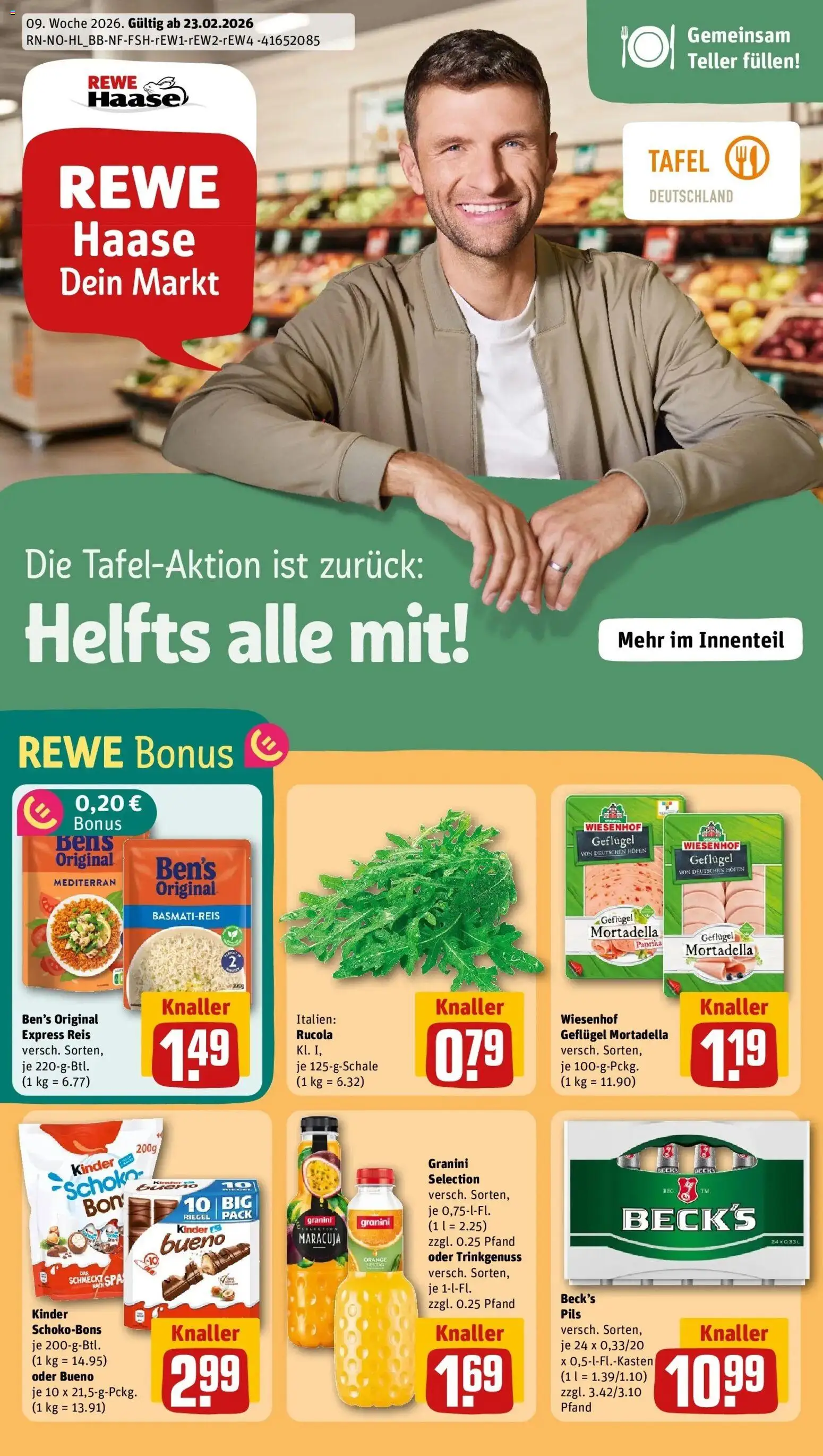 Vorschau von dem Prospekt des Geschäftes Rewe, gültig ab dem 22.02.2026 - Rucola, AEG, Paprika, Reis, Basmatireis, Granini, Pils
