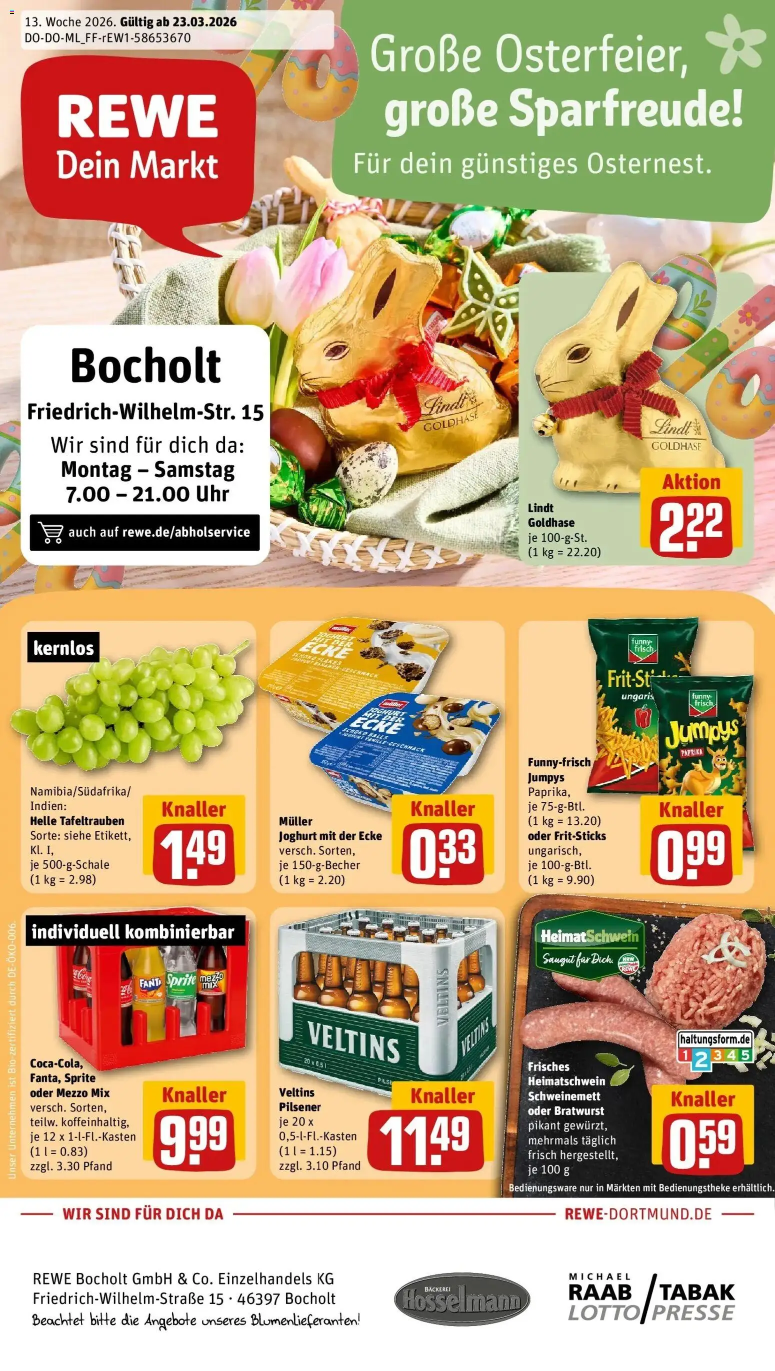 Vorschau von dem Prospekt des Geschäftes Rewe, gültig ab dem 23.03.2026 - Uhr, Joghurt, Bananen, Fanta, Sprite, Vanille, Mezzo mix, Oder mezzo mix