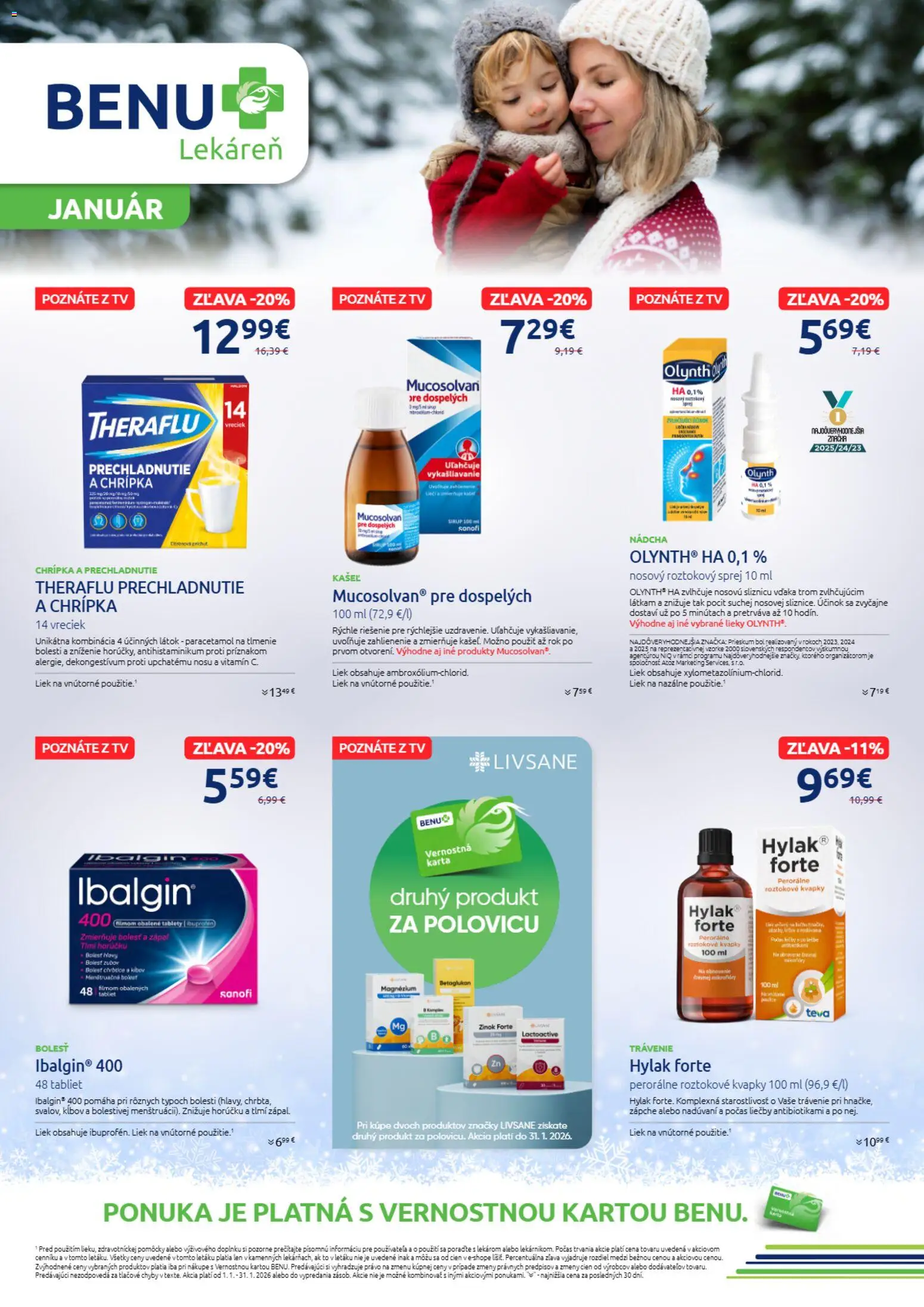 Náhľad BENU Lekáreň letáku platného od 01.01.2026 - Tv, Hylak Forte, Theraflu, Sirup