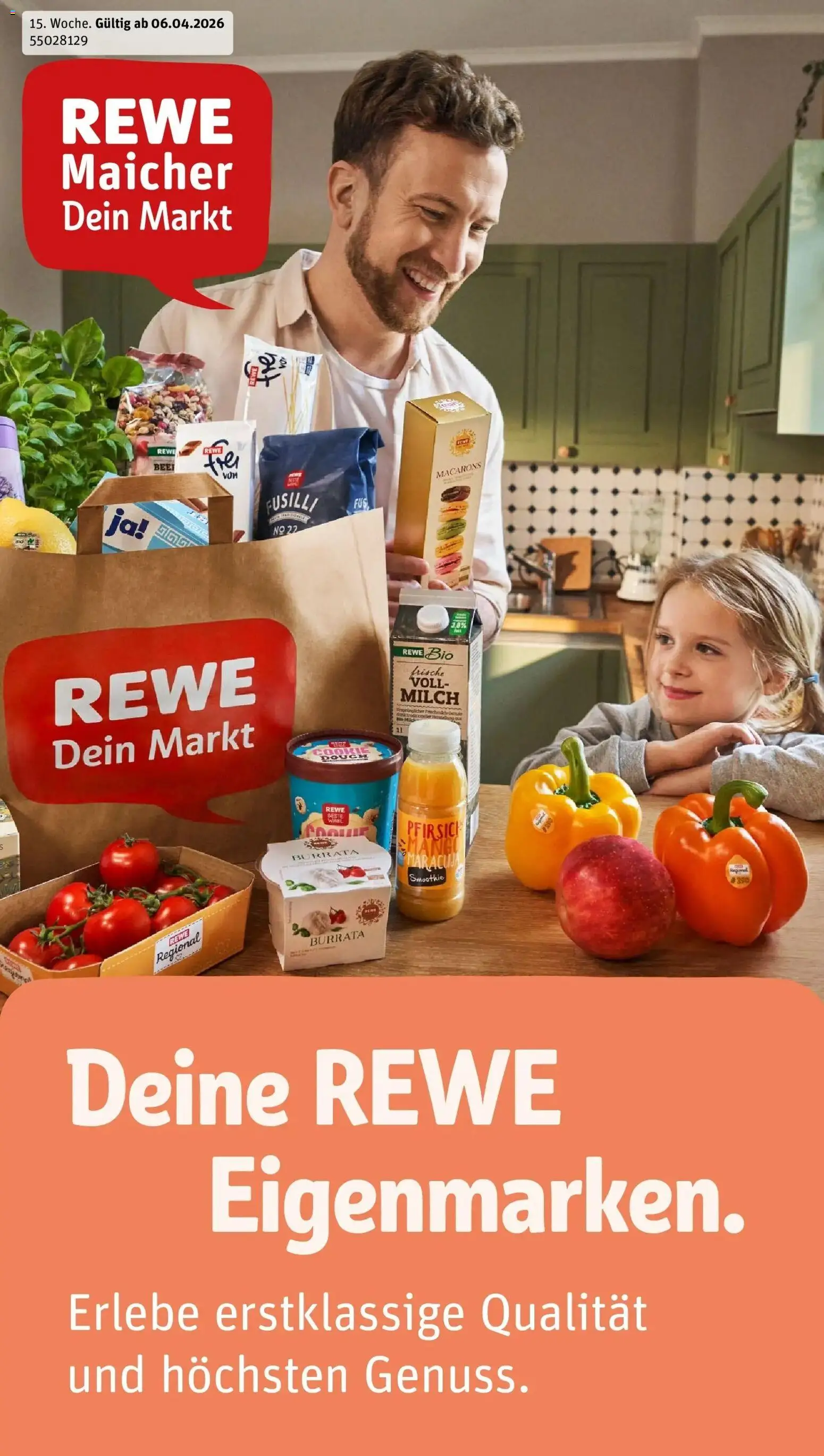 Vorschau von dem Prospekt des Geschäftes Rewe, gültig ab dem 05.04.2026 - Mango, Burrata, Pasta, Milch, Pfirsich, Box
