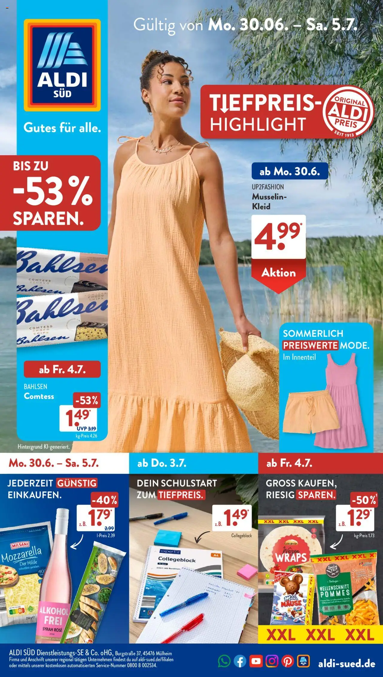 Aldi Süd Prospekt (vom 30.06.2025 - 05.07.2025) - Pommes, Notebook, Kleid, Up2fashion