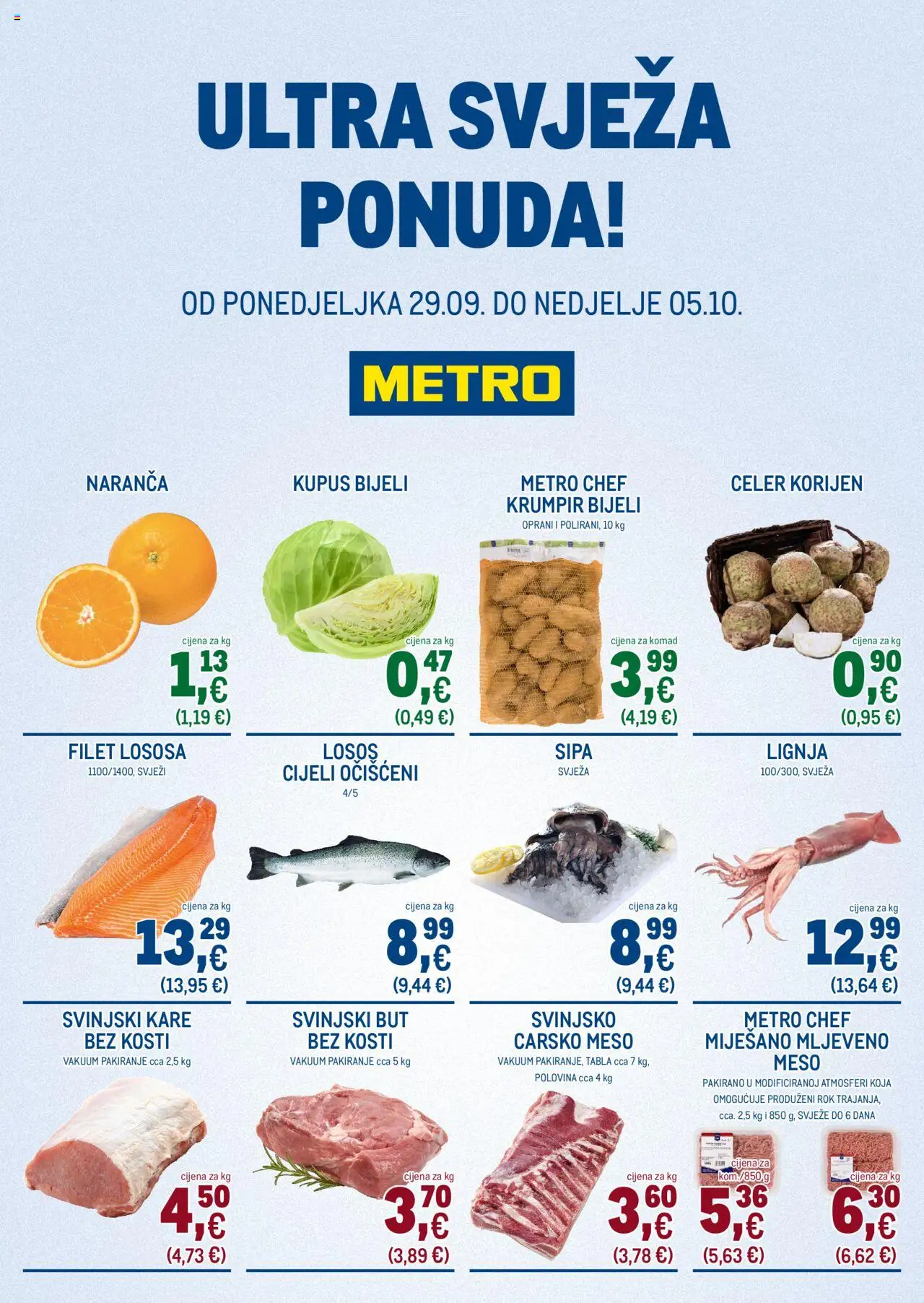 Metro aktualni Ultra svježa ponuda vrijedi od 29.09.2025 - tjedna akcija broj stranice 1 - Sipa, Losos, Celer, Krumpir, Carsko meso, Kupus, Svinjski kare, Svinjski but