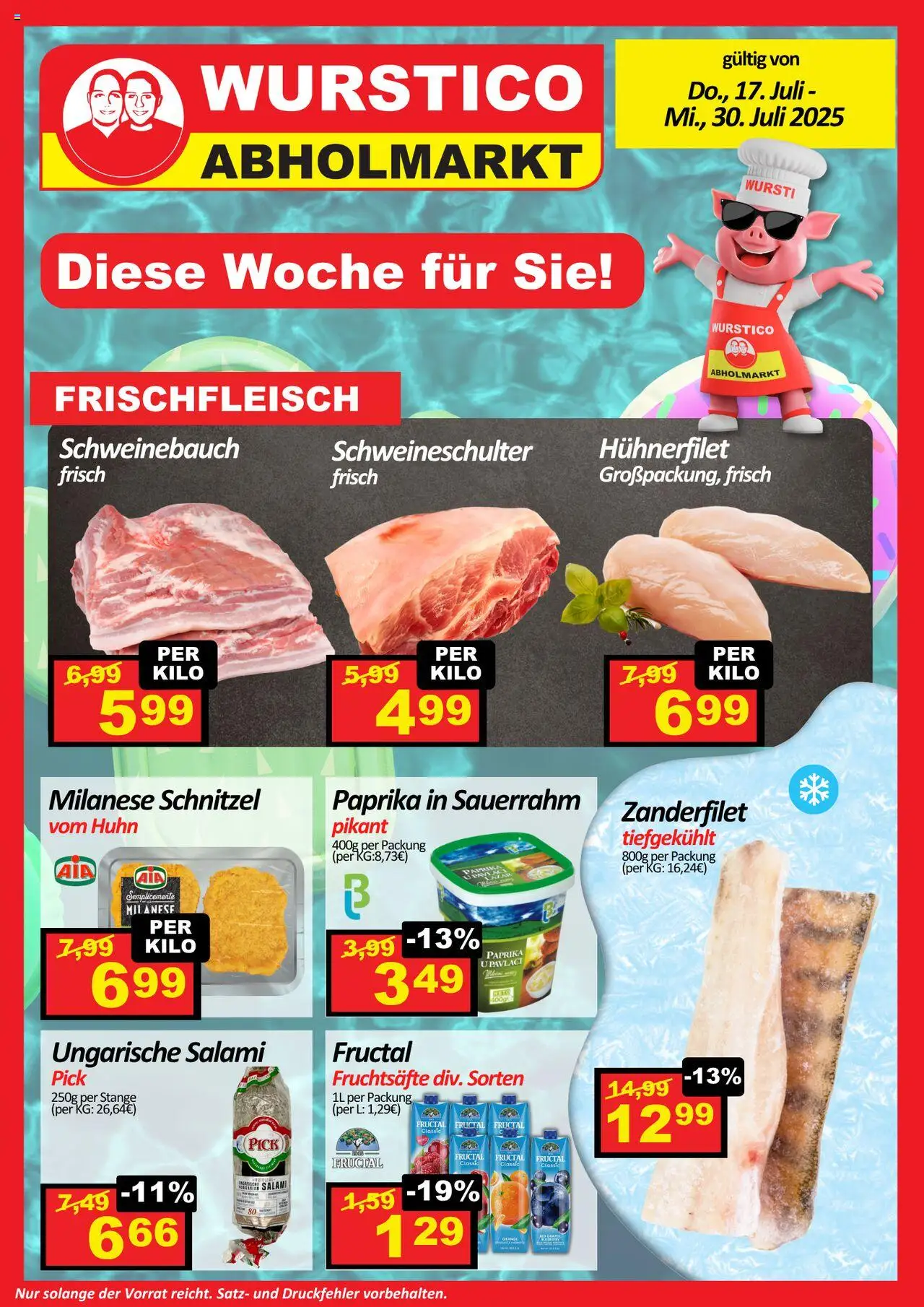  Wurstico Abholmarkt Flugblatt ab (17.07.2025 - 30.07.2025) - Seite 1 - Sauerrahm, Salami