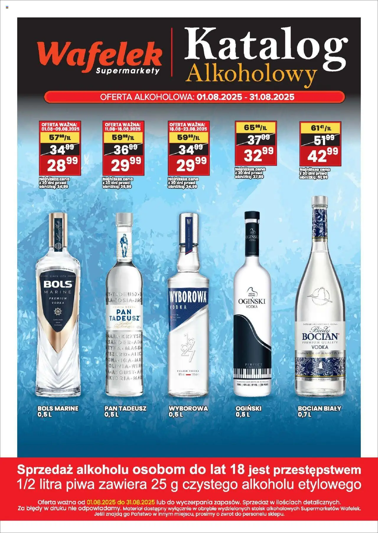 Wafelek Gazetka alkoholowa od 01.08.2025 - Nowa Gazetka - Numer strony 1 - Ogiński, Wafelek, Vodka