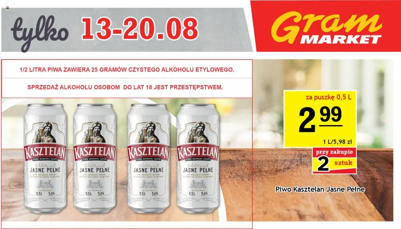 Gram Market Billboard od 13.08.2025 - Nowa Gazetka - Numer strony 1 - Piwo, Piwo kasztelan