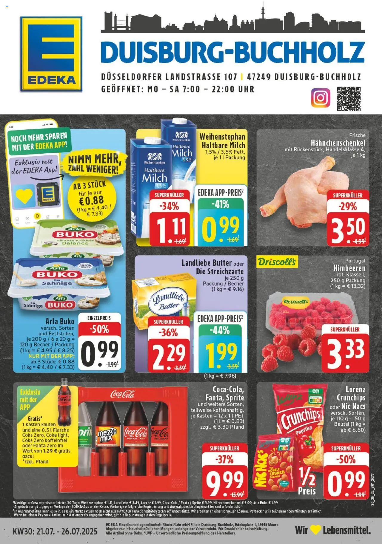EDEKA Prospekt ab 20.07.2025 - Prospekt Duisburg Online - Butter, Coca cola, Paprika, Fanta, Hahnchenschenkel, Sprite, Haltbare milch, Landliebe butter